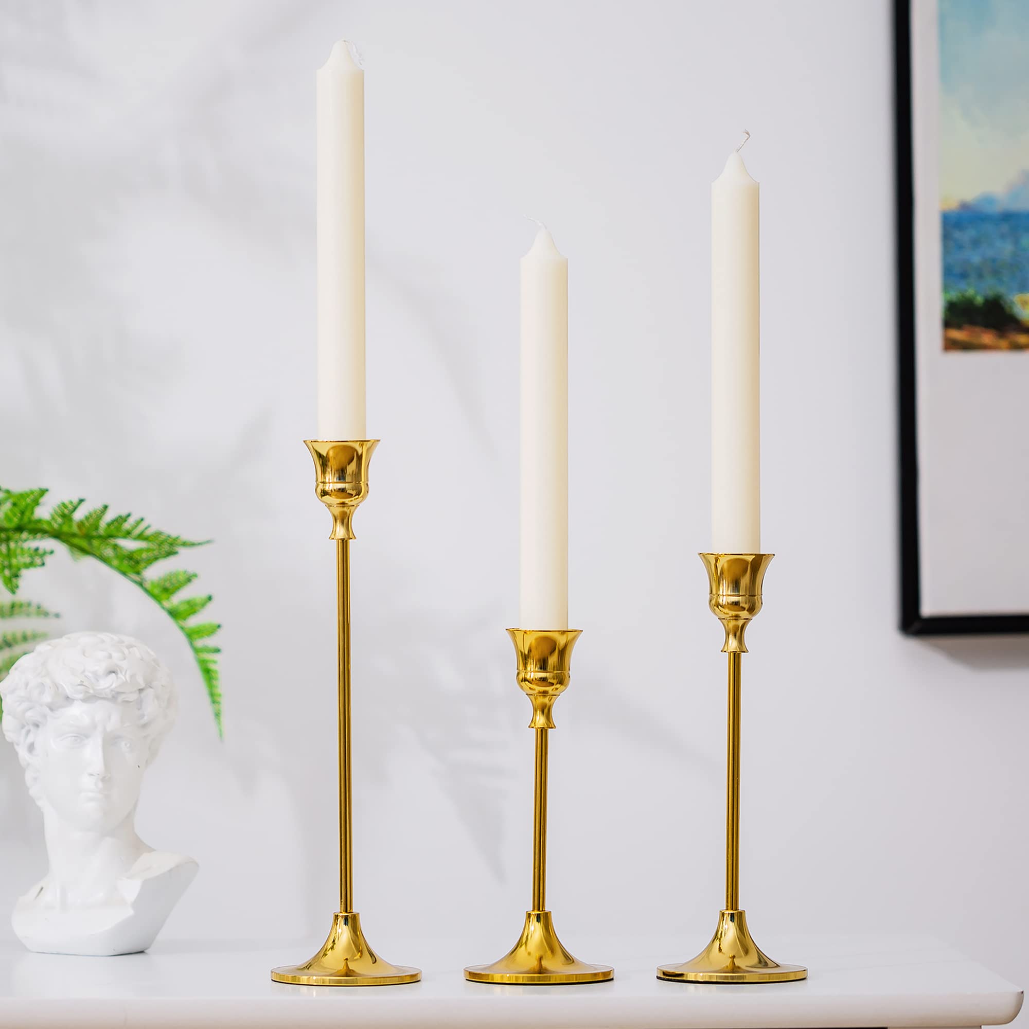 Inweder Gold Candle Holders for Centrepieces: Set of 3 Candlestick Holders for Wedding Table Decoration - Image 2