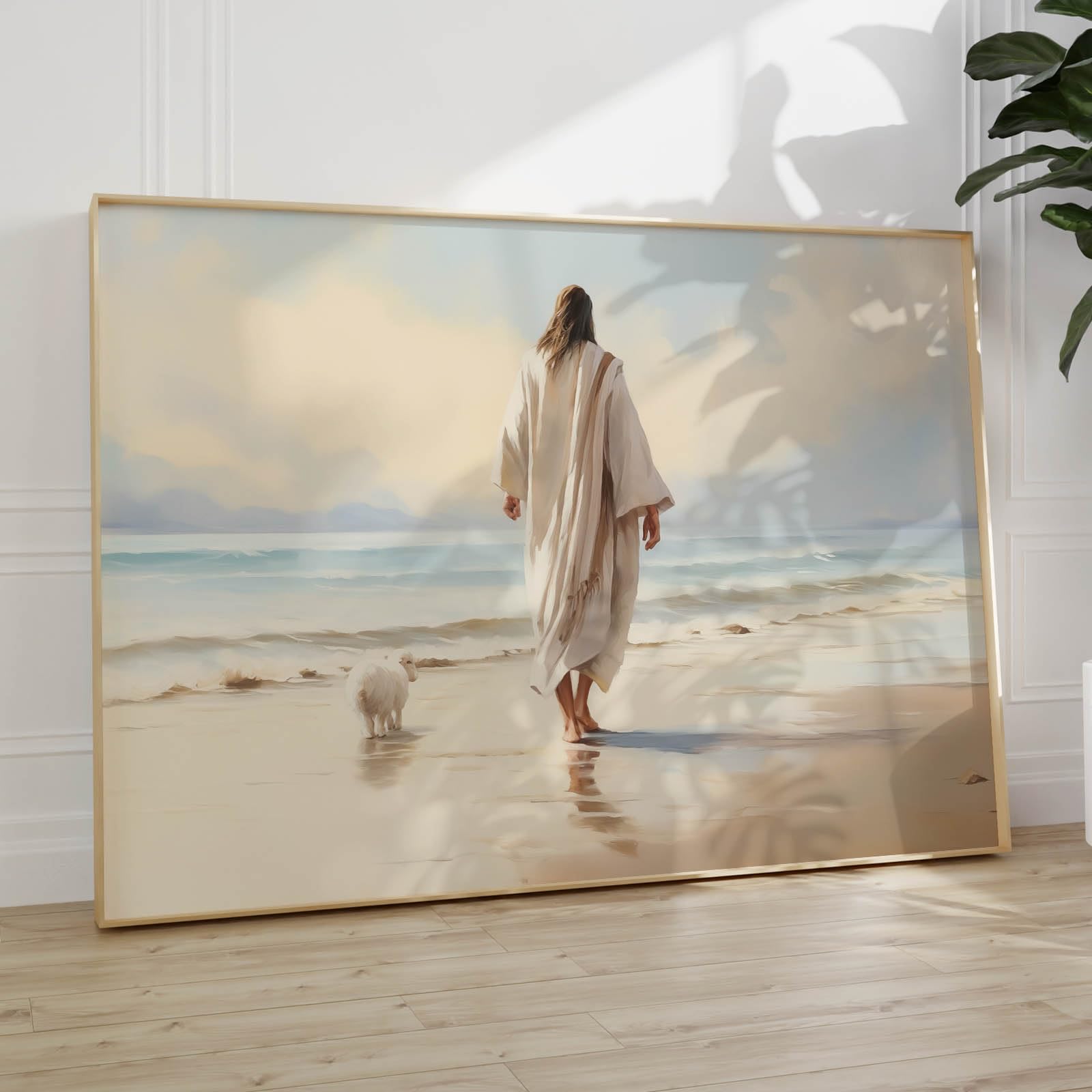 Jesus Walking on the Beach Canvas Wall Art - Religious Christian Poster, Bible Verse, 16x24inch No Frame