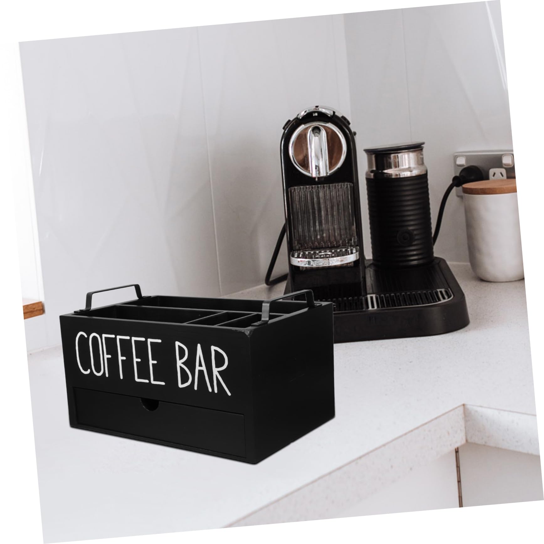 Organizzatore a Cassetto in Legno Nero per Caffè e Tè