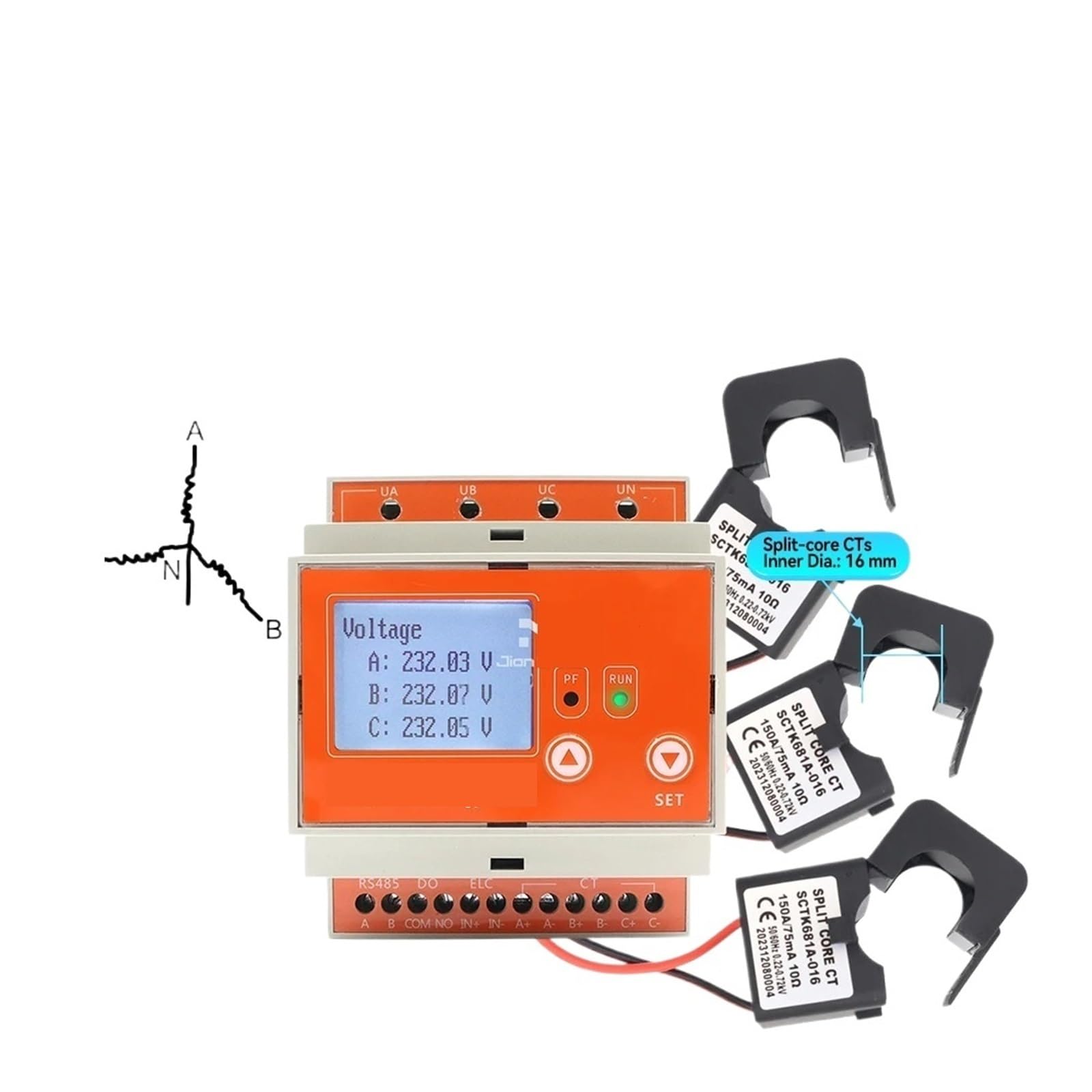 LNHHG Power Quality Analyzer RS485 Bidirectional Measurement 150A AC Smart Energy Meter 3 Phase 4 Wire KWh Power Monitor Clamp Current Transformer