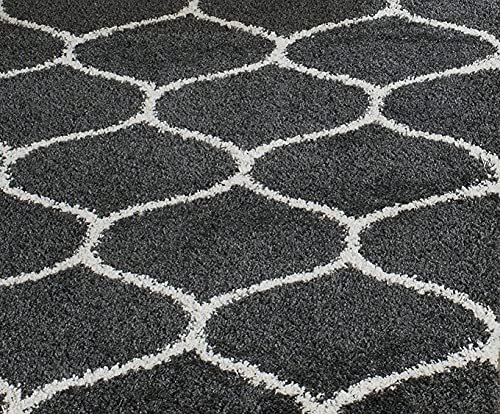 Image of Modern Plush Area Rectangular Rug For Bedroom Living Room Home Decor (8X11 Feet, Dark Grey|Ivory)