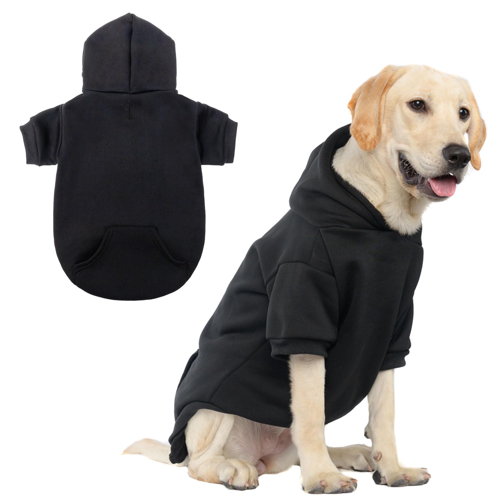 SCENEREAL Dog Hoodie Sweaters for Small Medium Large Size Dogs, Fleece Pet Sweatshirt with Hat and Pocket,Soft Cold Winter All Weather Puppy Clothes for S to XL Sized Dogs,Black (L) — image 1