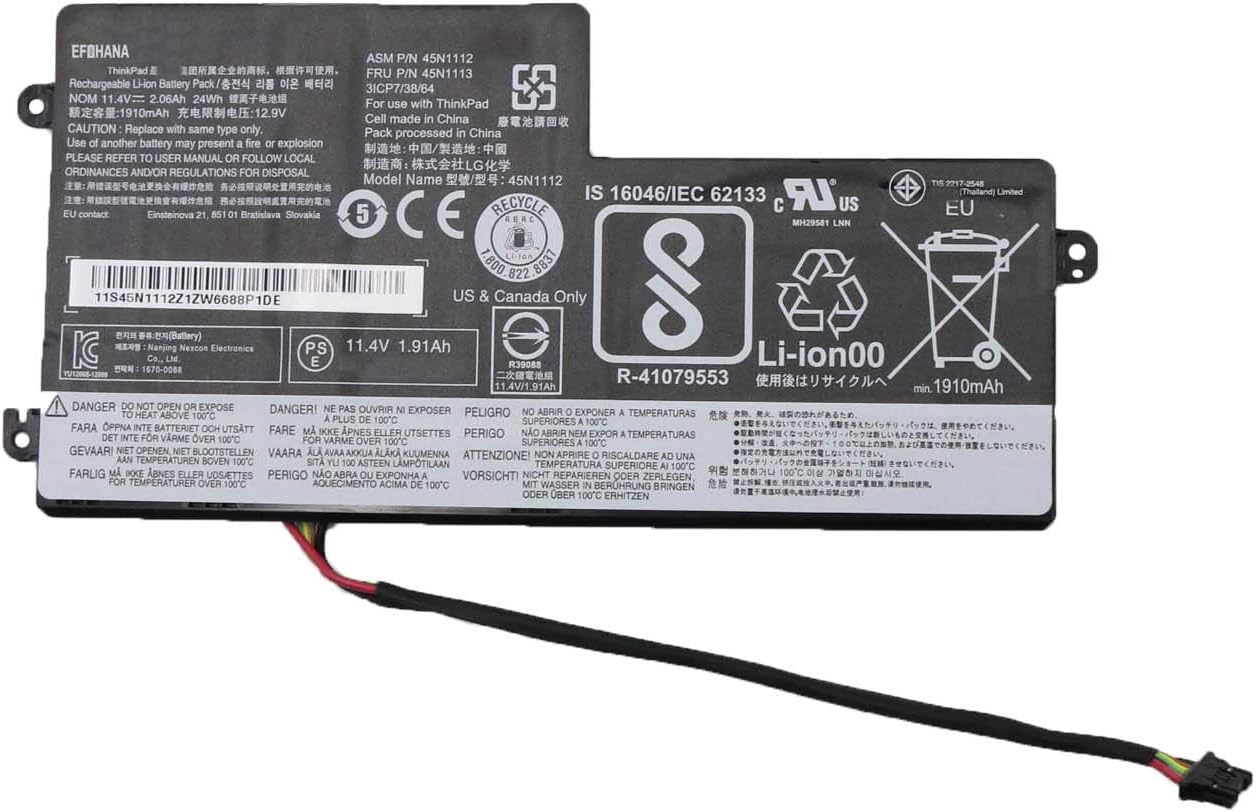 45N1112 Laptop Battery Replacement for Thinkpad T440S T450S T460 L450S L460S X240 X250 X260 X270 Series Notebook 45N1108 45N1109 45N1110 45N1111 45N1112 11.4V 24Wh 2060mAh