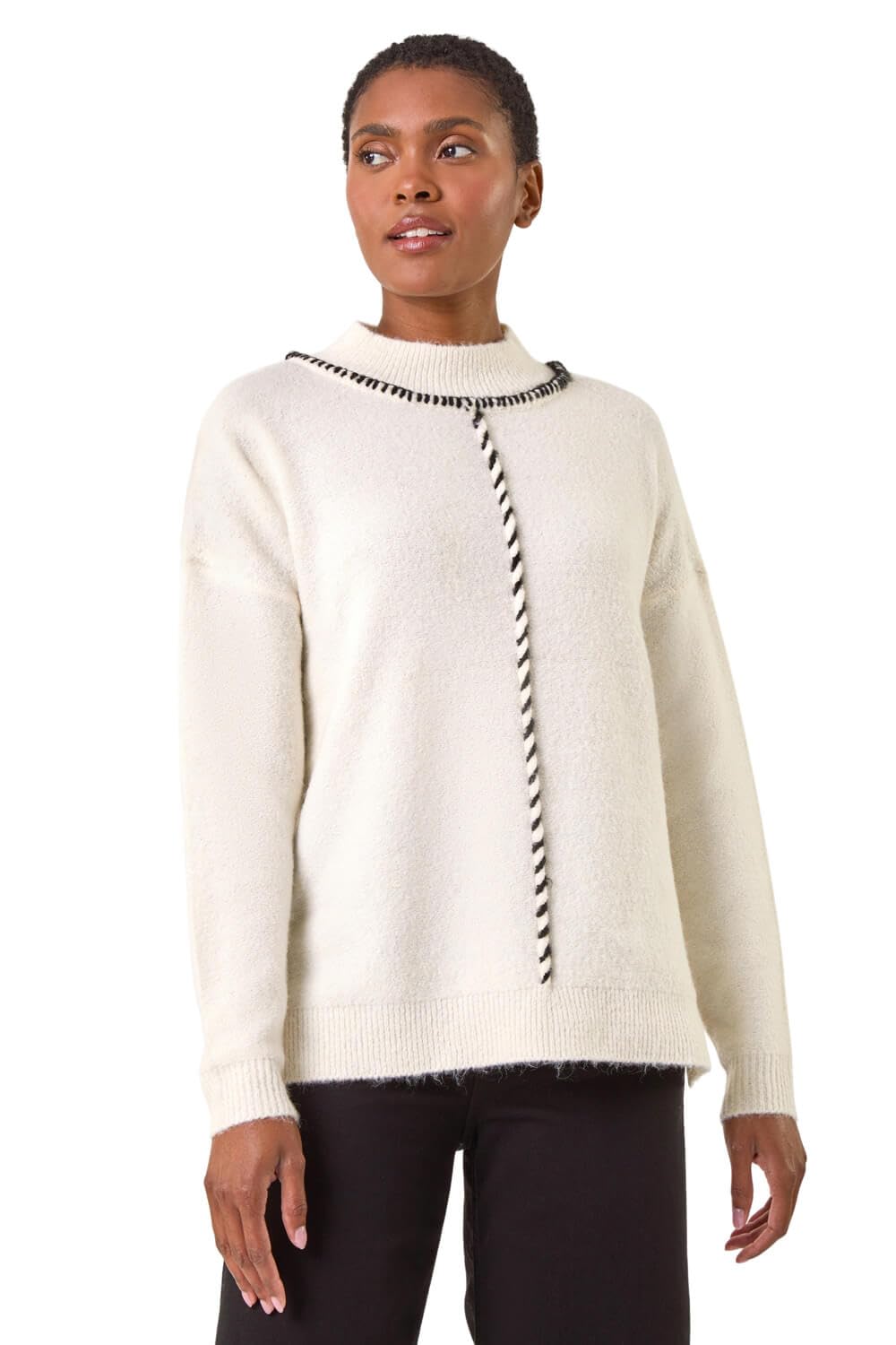 Roman Women's Ivory Funnel Neck Seam Detail Jumper In | Size: 18