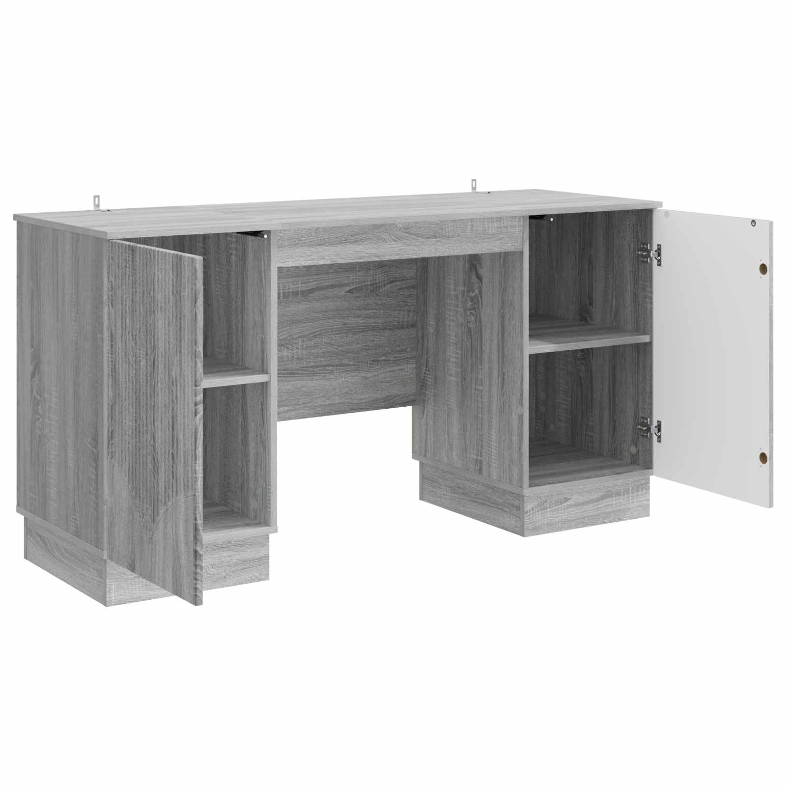 Scrivania grigio Sonoma, 142,5 x 50 x 75 cm, in legno, moderno tavolo da lavoro con vano portaoggetti, gestione dei cavi, scaffale e cassetti, per casa, studio, camera dei ragazzi