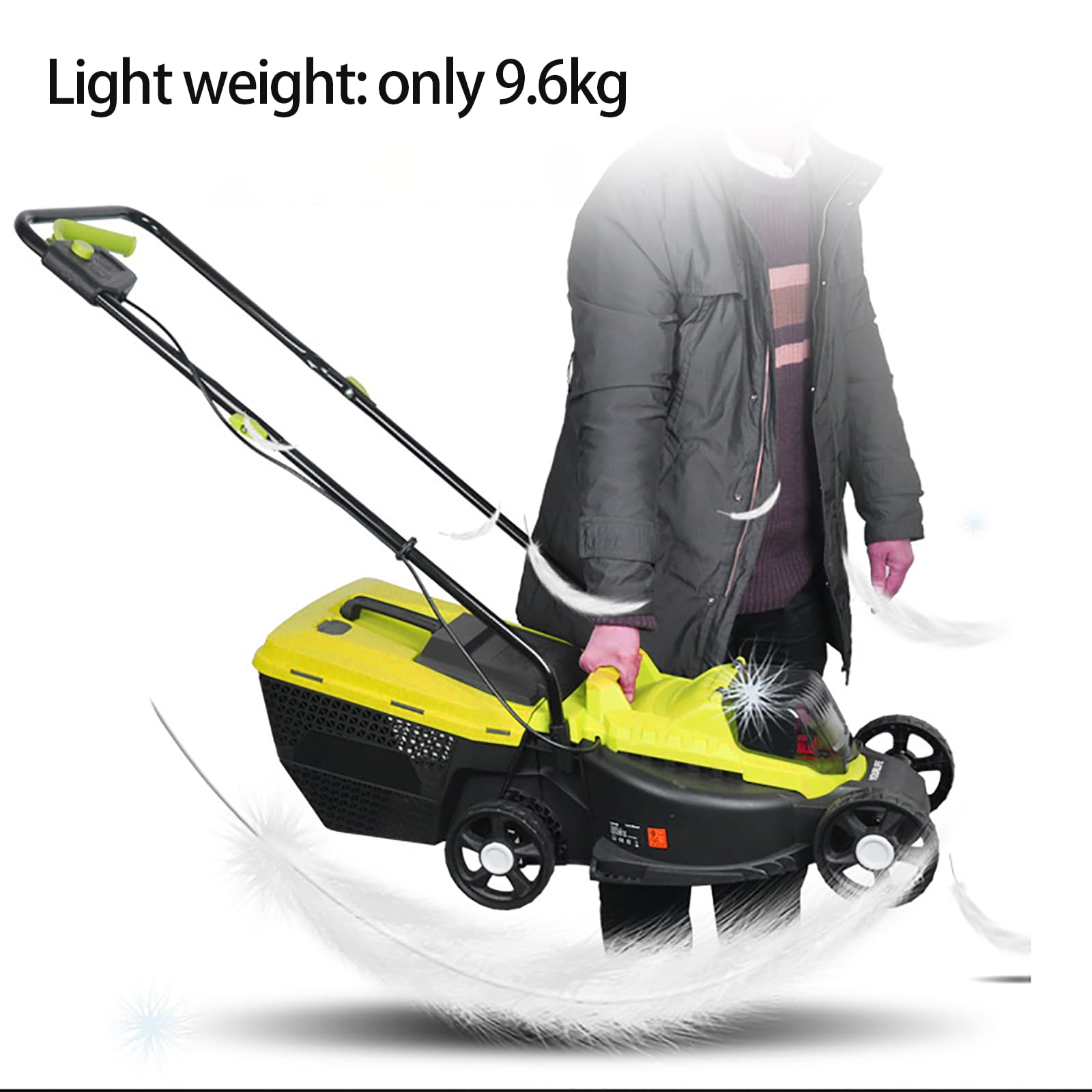 FfiMe Cortacésped eléctrico, cortacésped con batería de Iones de Litio, Caja de césped Grande de 30 l, Ancho de Corte de 33 cm, 3 Alturas de Corte Ajustables (30-70 mm), Plegable para Almacenamiento