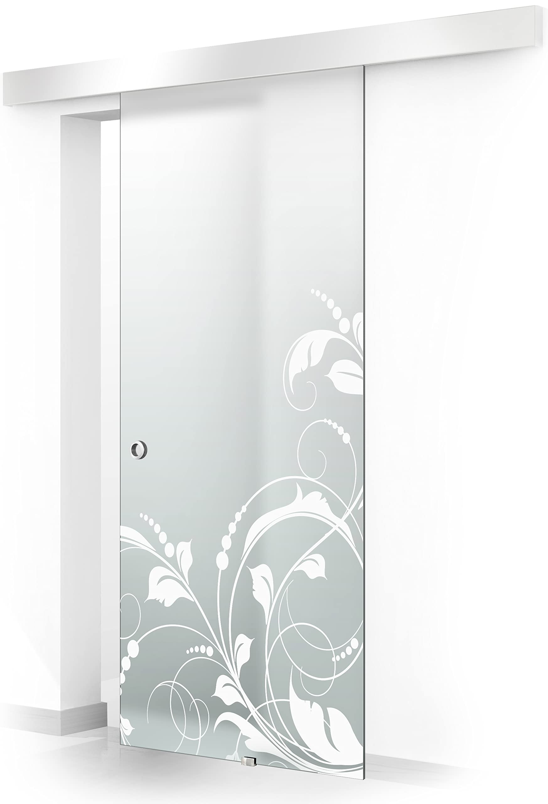 BOSS Porta Scorrevole in vetro modello LA VIE 60x215 cm (60/80/90 cm) 8 mm, vetro Satinato, Nano rivestito bianco, kit hardware complete (60x215 cm, DESTRA)