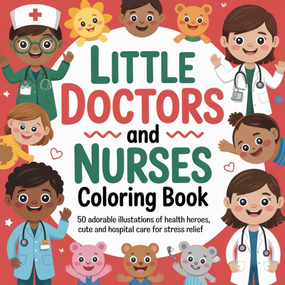 Little Doctors and Nurses Coloring Book: 50 Adorable Illustrations of Health Heroes, Cute Animals, and Hospital Care for Stress Relief