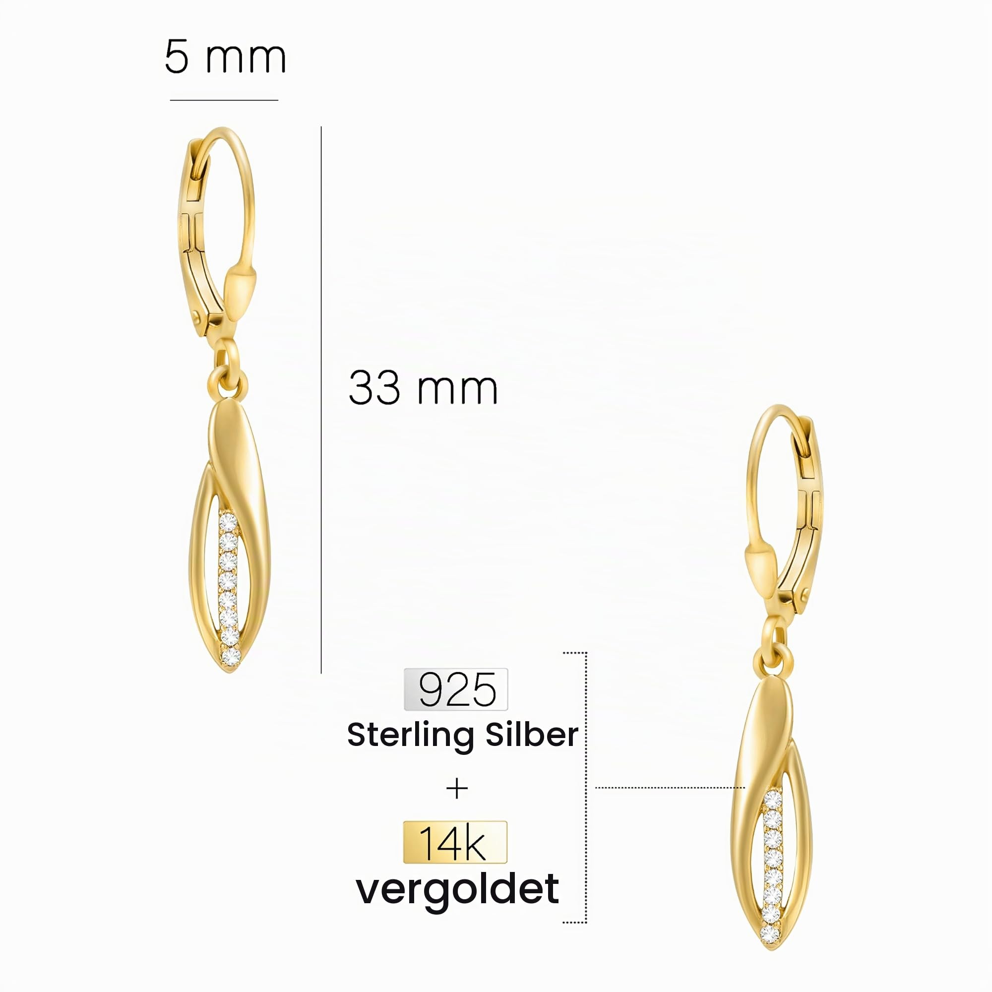 SOFIA MILANI - Damen Ohrringe 925 Silber - mit Zirkonia Steinen - Oval Ohrhänger