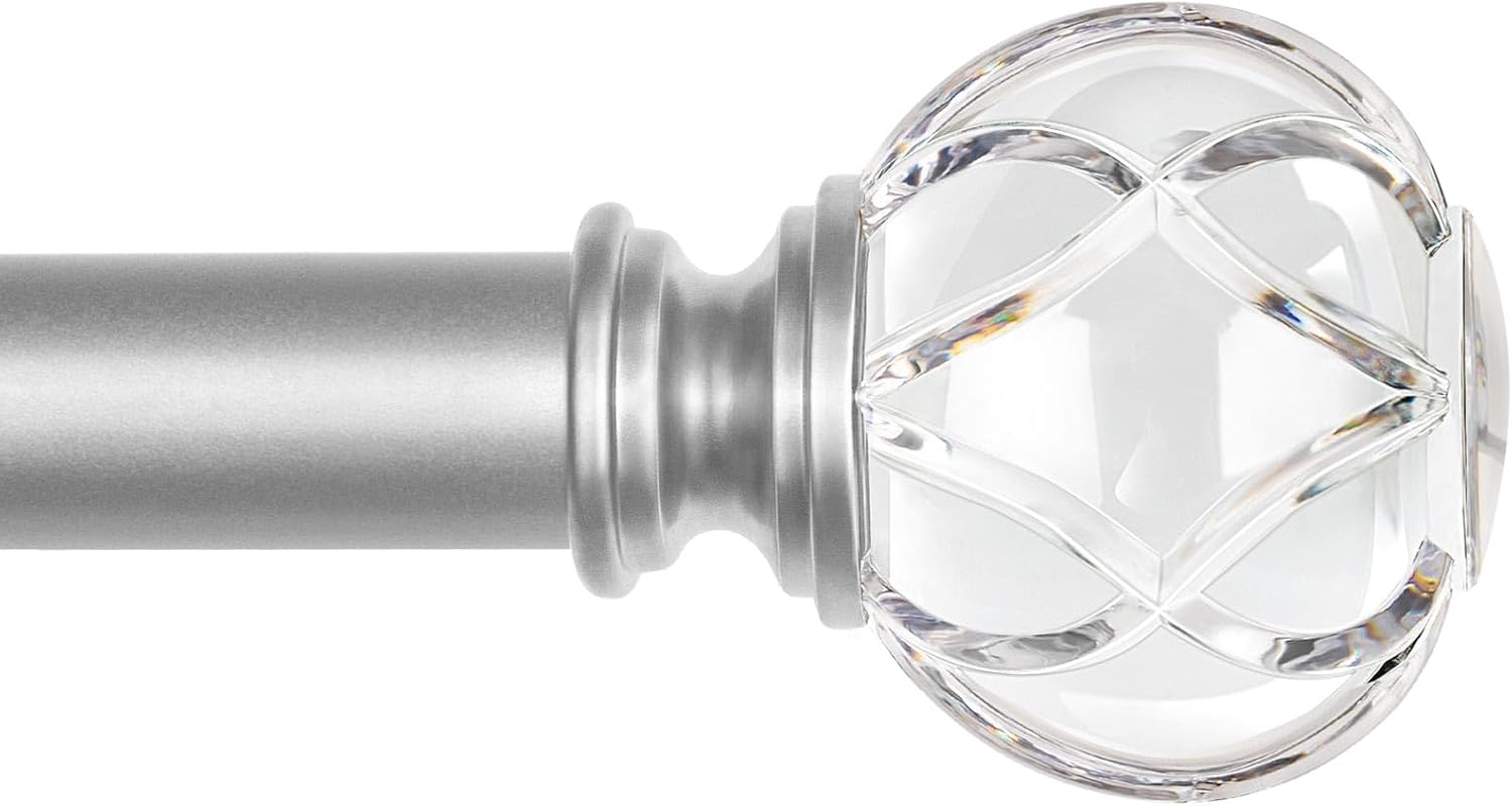 KAMANINA Curtain Rods for Windows 66 to 120, 1 Inch Decorative Silver Curtains Rod Set, Heavy Duty Long Drapery Rods With Crystal Netted Texture Ends, 32-115"