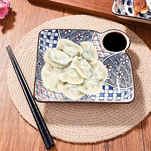 Swlthwen Japanese Style Sushi Dumpling Plate Set Of 2 Ceramic 7.1 Inch Gyoza Plate Snack Plate With Vinegar Dish (Color A) #TOP2