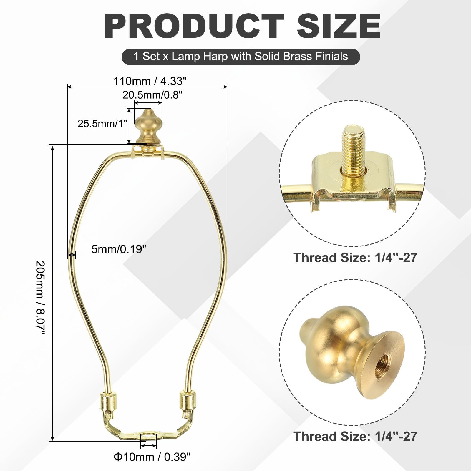 PATIKIL 8 Inch Lamp Harp Kit with 1 Inch Height Solid Brass Finial - Image 3