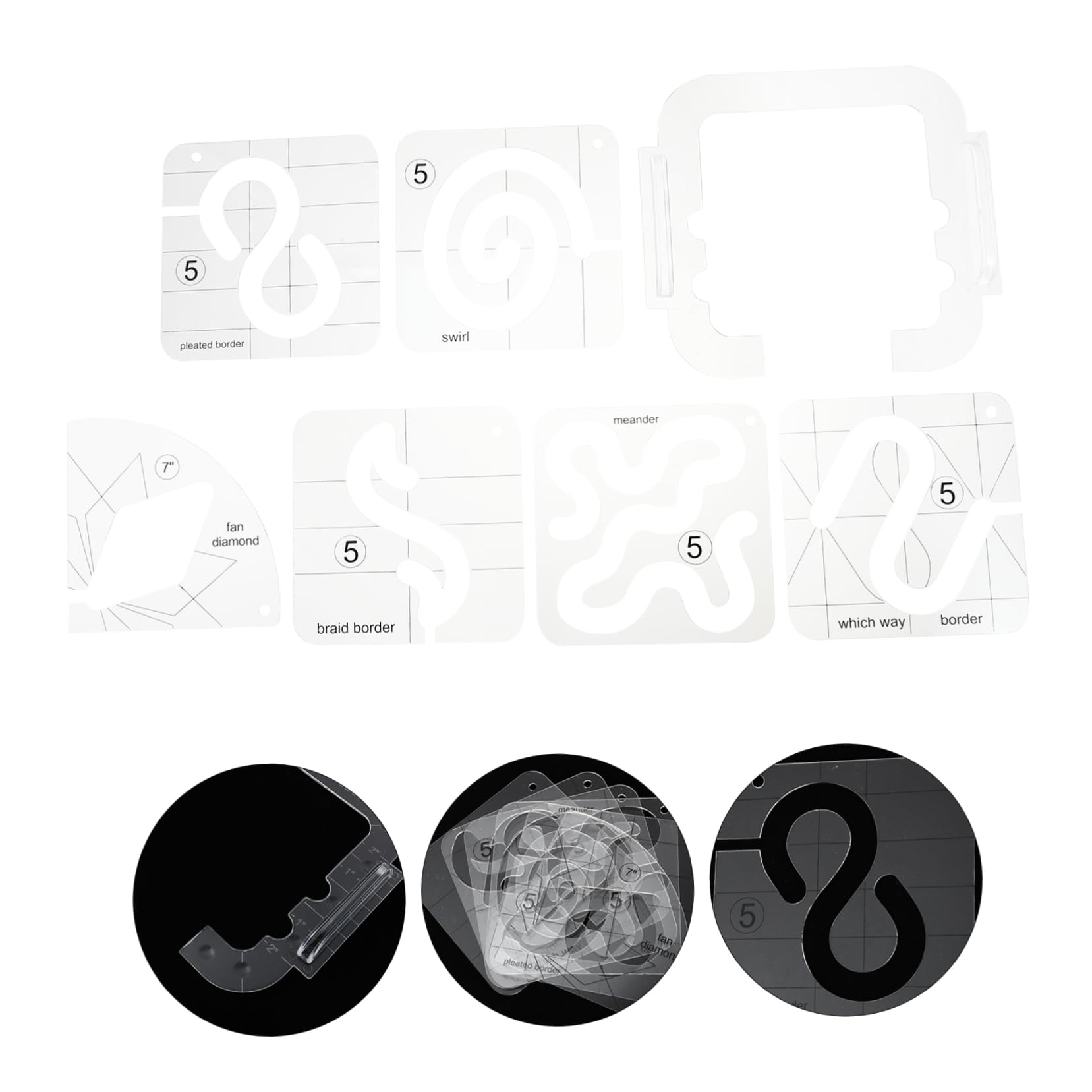 Set 7 Pezzi Righello per Patchwork in Acrilico Bianco | Quilting a Macchina e Free-motion, per Progetti Tessili e Splicing, Facile da Usare