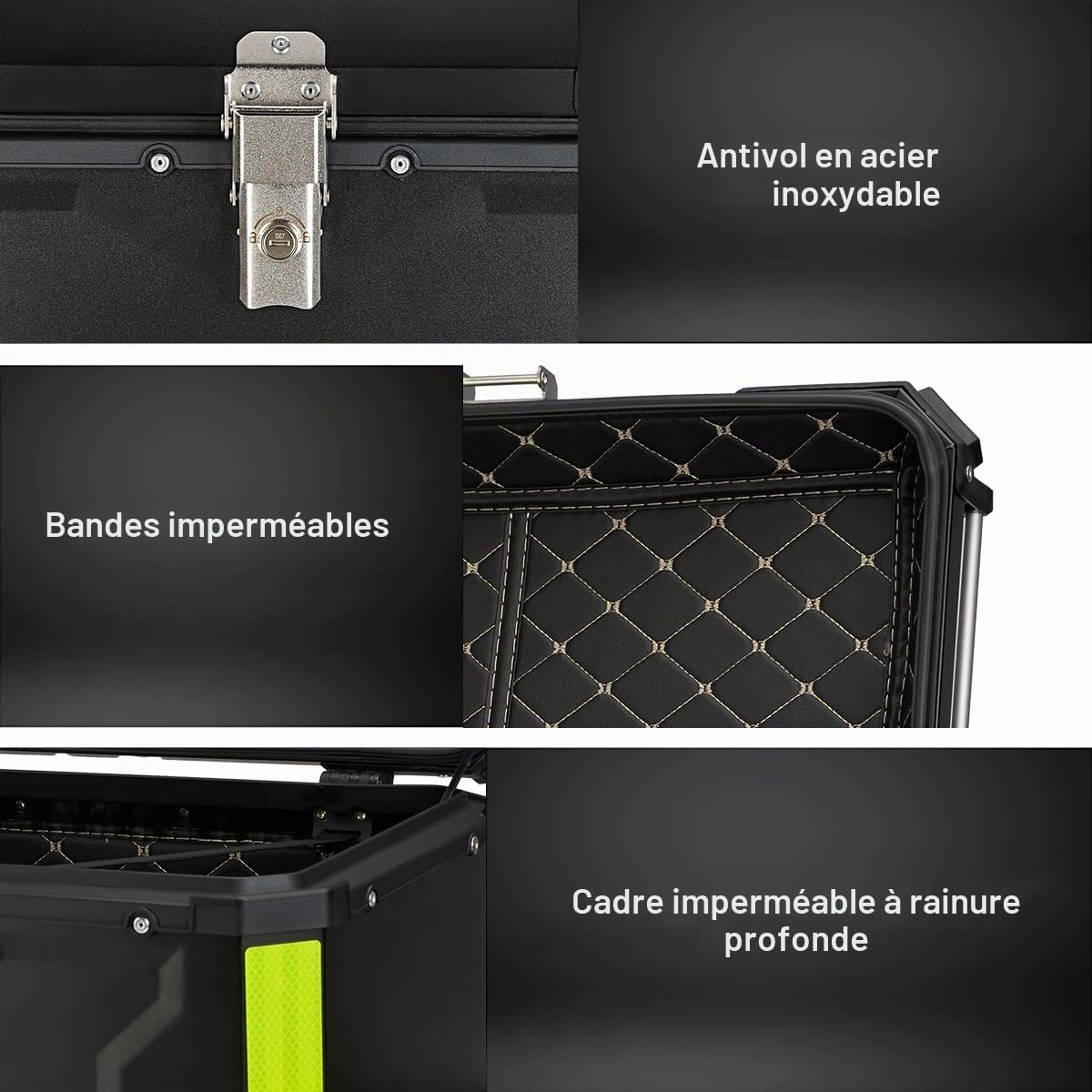 MOCOERL Top de Moto, Top Case de Moto étanche Rangement de Bagages de Casque avec Verrou de sécurité Case de (Noir, 65L)