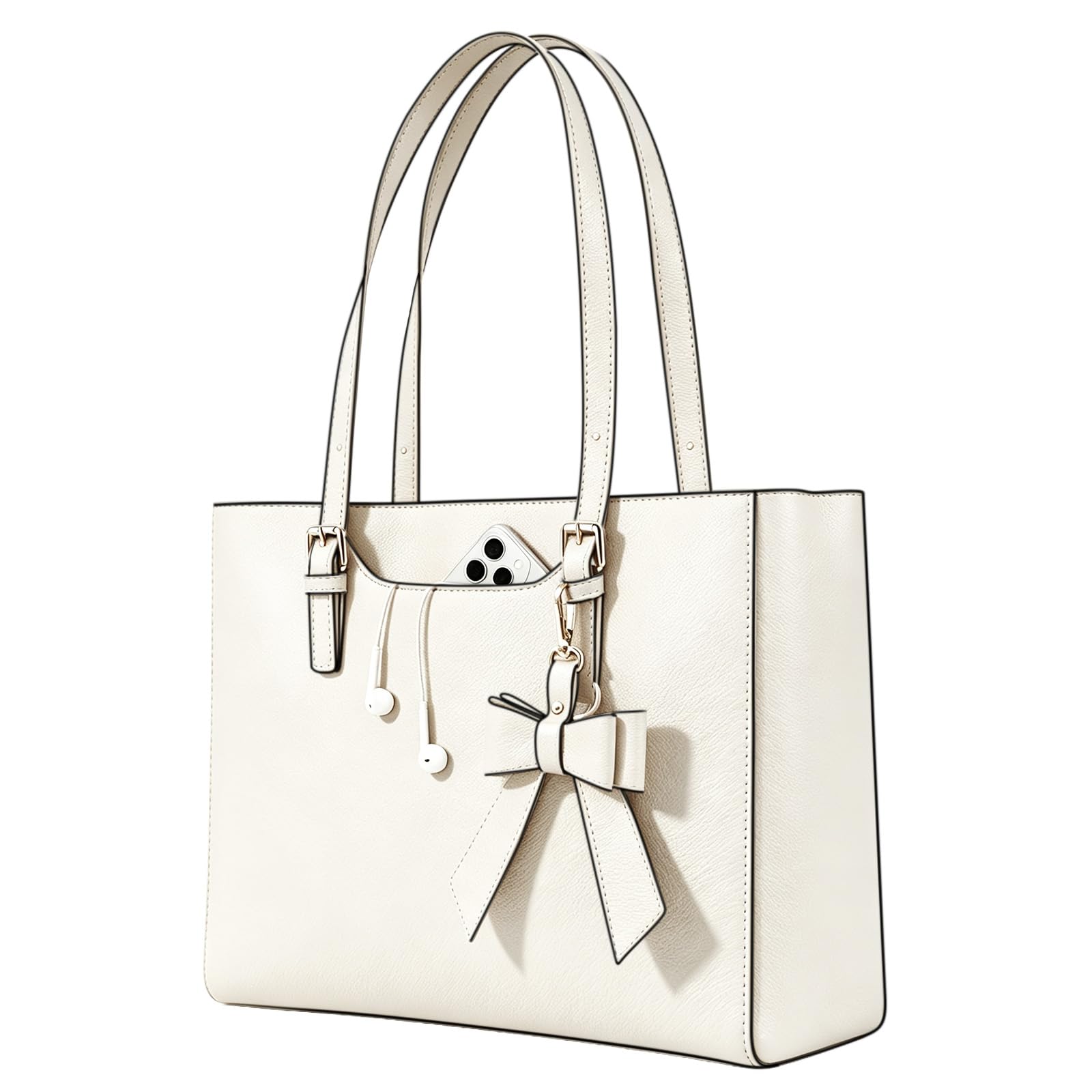 AYBUY Leder Handtasche Damen Groß, Shopper Tasche Handtaschen mit Schleifen-Schlüsselanhänger, Schultertasche Damen, Tote Bag für Die Einkaufen, Schule, Arbeit, Reisen