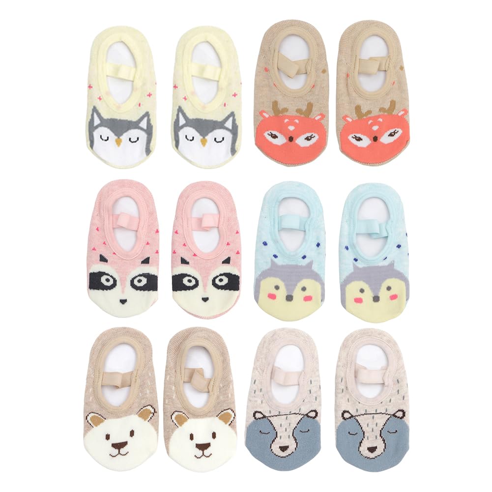 Baby Toddler Anti Slip Non Skid Socks with Grip for Infant Girls Slippers Children Short Socks, 6 Pairs, 4.72in-5.51in