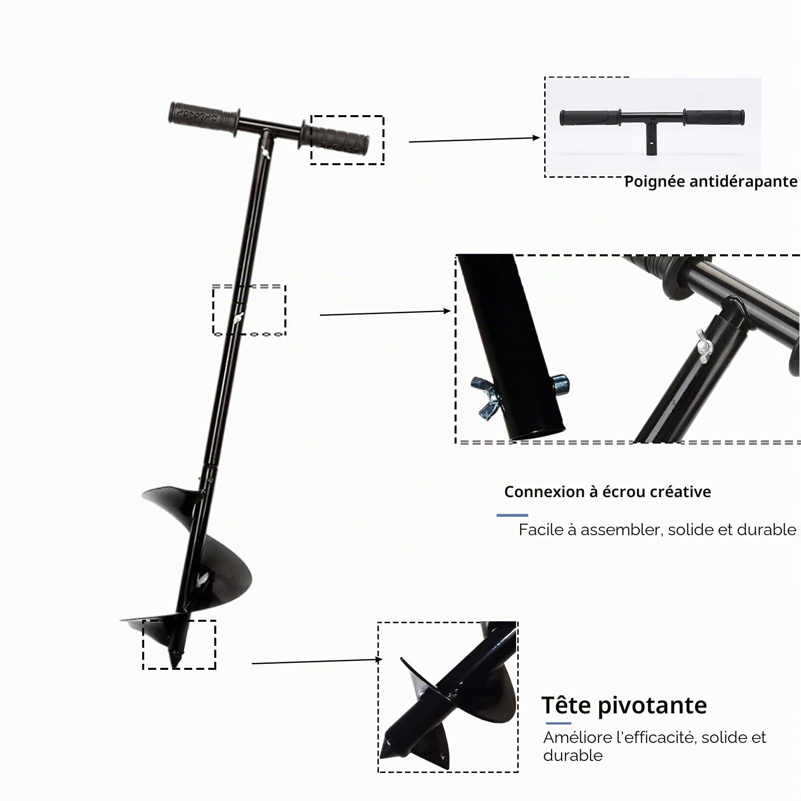 Outil d'agitation de compost Pro, barre tournante de compost de 84,8 cm, aérateur de compost manuel et outil de mélange pour bacs à compost d'extérieur, accessoires de compostage Noir