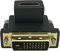 Vista 2 de Adaptador DVI a HDMI en ángulo de 90 grados, DVI dorado macho a HDMI hembra, para computadora y HDTV y tarjeta gráfica, proyector