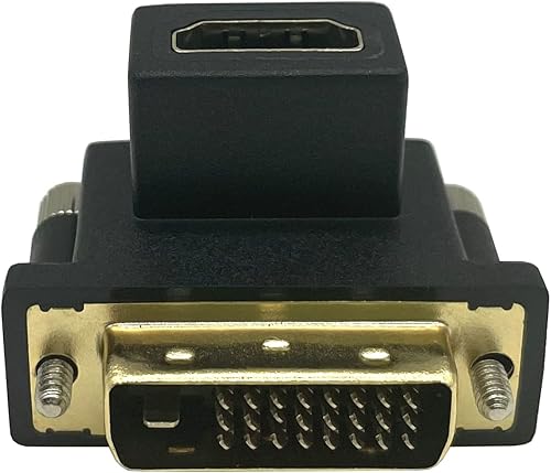 Miniatura 3 de Adaptador DVI a HDMI en ángulo de 90 grados, DVI dorado macho a HDMI hembra, para computadora y HDTV y tarjeta gráfica, proyector