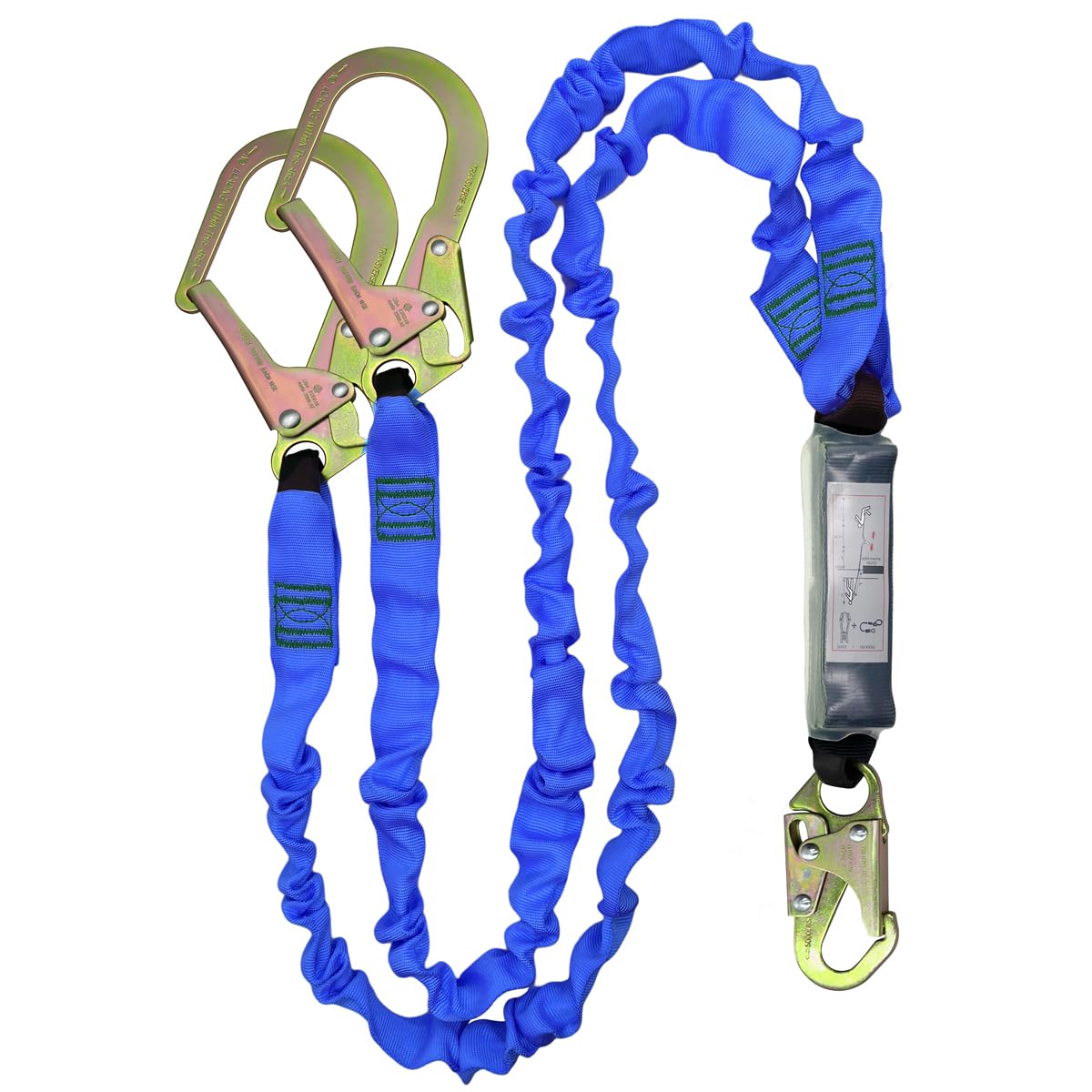 Ymachray6FT Double Leg Internal Shock Absorbing Safety Fall Protection Lanyard with Dual Rebar & Snap Hook |Heavy-Duty Webbing | Roofer, | OSHA & ANSI Rated (AZ369-B-Shock Absorbing-Blue)