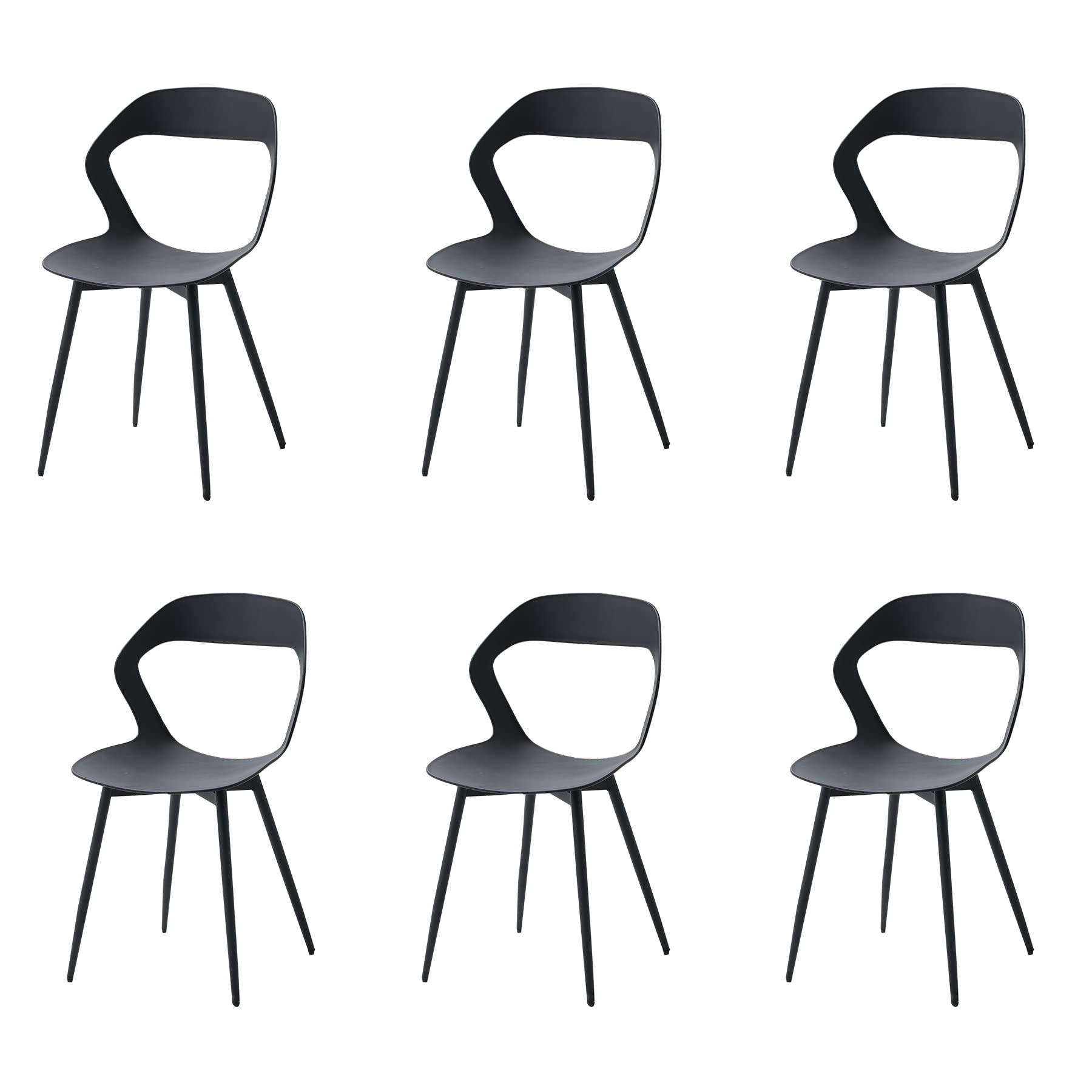 GrandCA HOME Set di 6 Sedie da Pranzo o Sedia da Ufficio con Gambe in Metallo, Sedie da Cucina per Soggiorno, Sala da Pranzo, Sala Riunioni,Nero+Nero