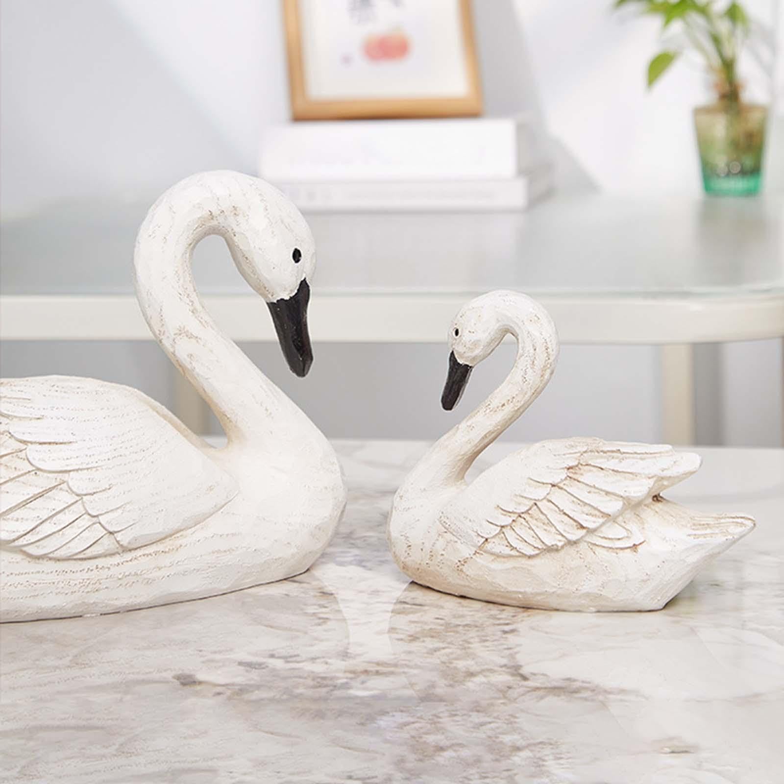 Lot de 2 Sculptures En Résine Représentant Un Couple de Cygnes, Presse-papiers de Bureau, Statues D'oiseaux pour Noël Ou Style Champêtre, b