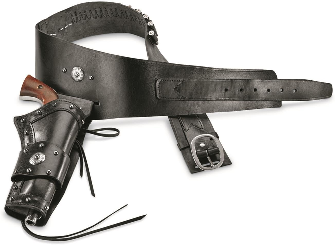 Guide Gear Widowmaker Leather Holster Belts for Men, Cartridge Belt, Western, Right-Handed Gun Holder, 20 Bullet Loops, Single Action
