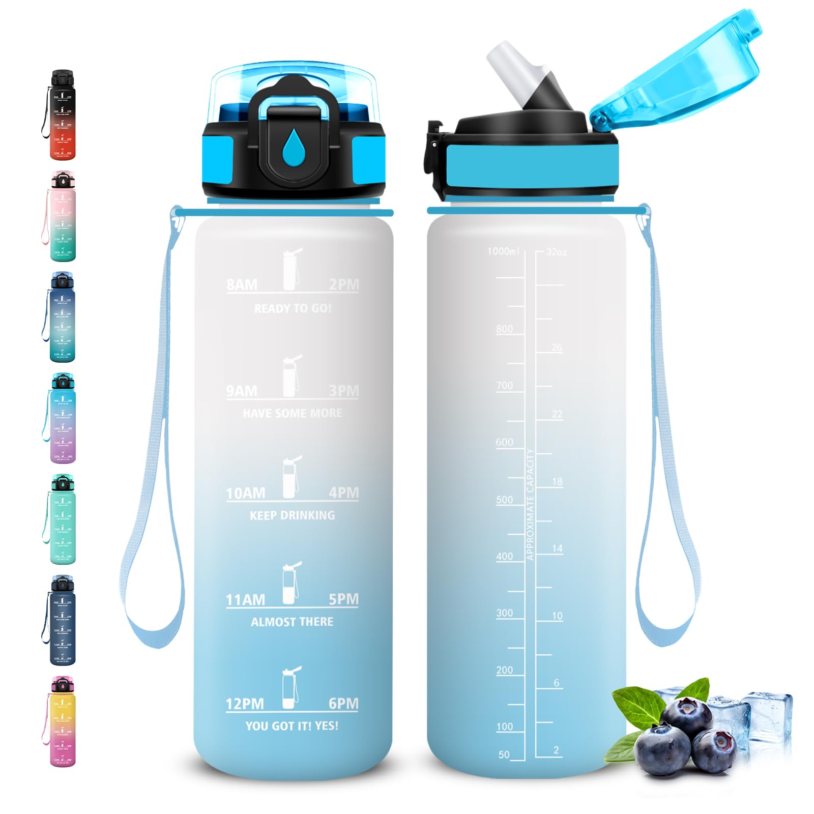 Grsta Borraccia 1 litro, Borraccia con Cannuccia, Senza Perdite, Borracce Motivazionale, Facile da Pulire, Borraccie Trekking, Con Slogan Motivazionale, Water Bottle per Fitness, Campeggio, Viaggio
