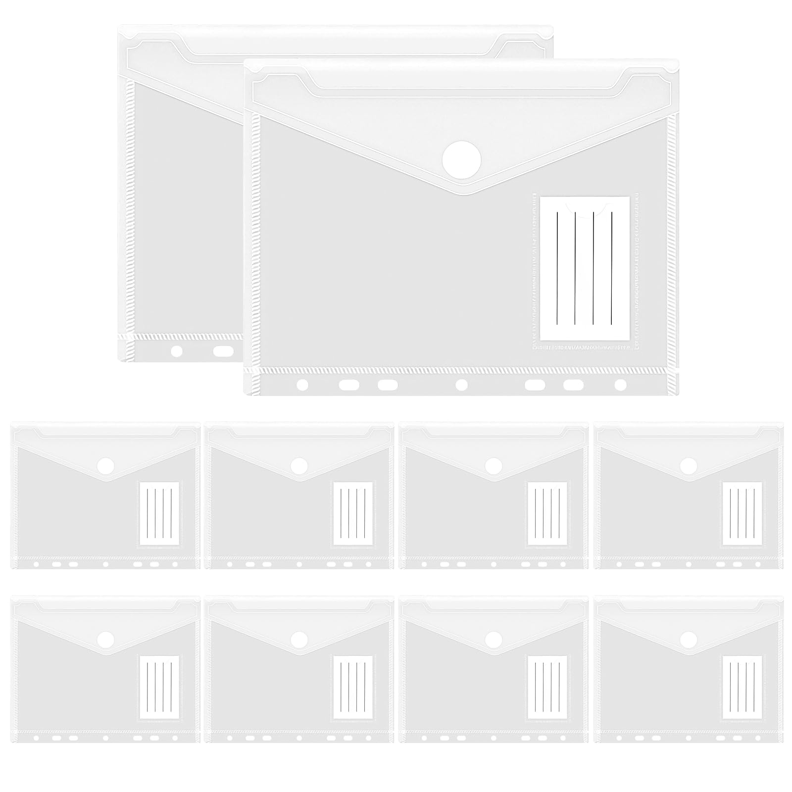 VOSSOT 10 PCS Portadocumentos A5 con Etiqueta, Carpeta A5 Transparente de Plástico PP Impermeable, Fundas de Plástico a5 con 7 Agujeros, Sobres de Plásticos Pequeños para Oficina, Escuela y Hogar