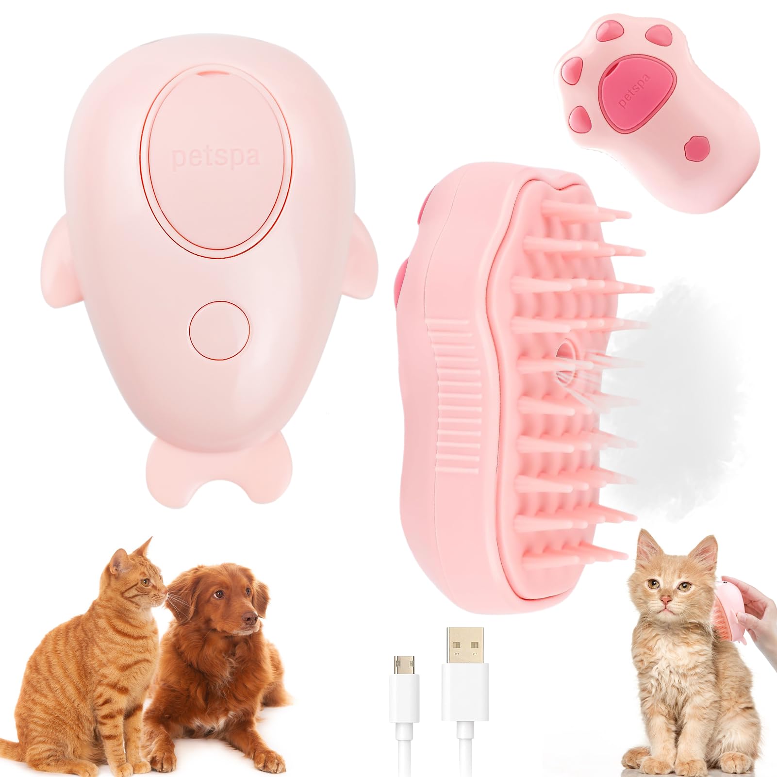 Cepillo Vapor Para Gatos, Cepillo de Vapor 3 en 1 para Gatos, cepillo Para gatos, Quitapelos Autolimpiable, Peine Eléctrico de Masaje para Mascotas, Para Mascotas con Pelo Suelto