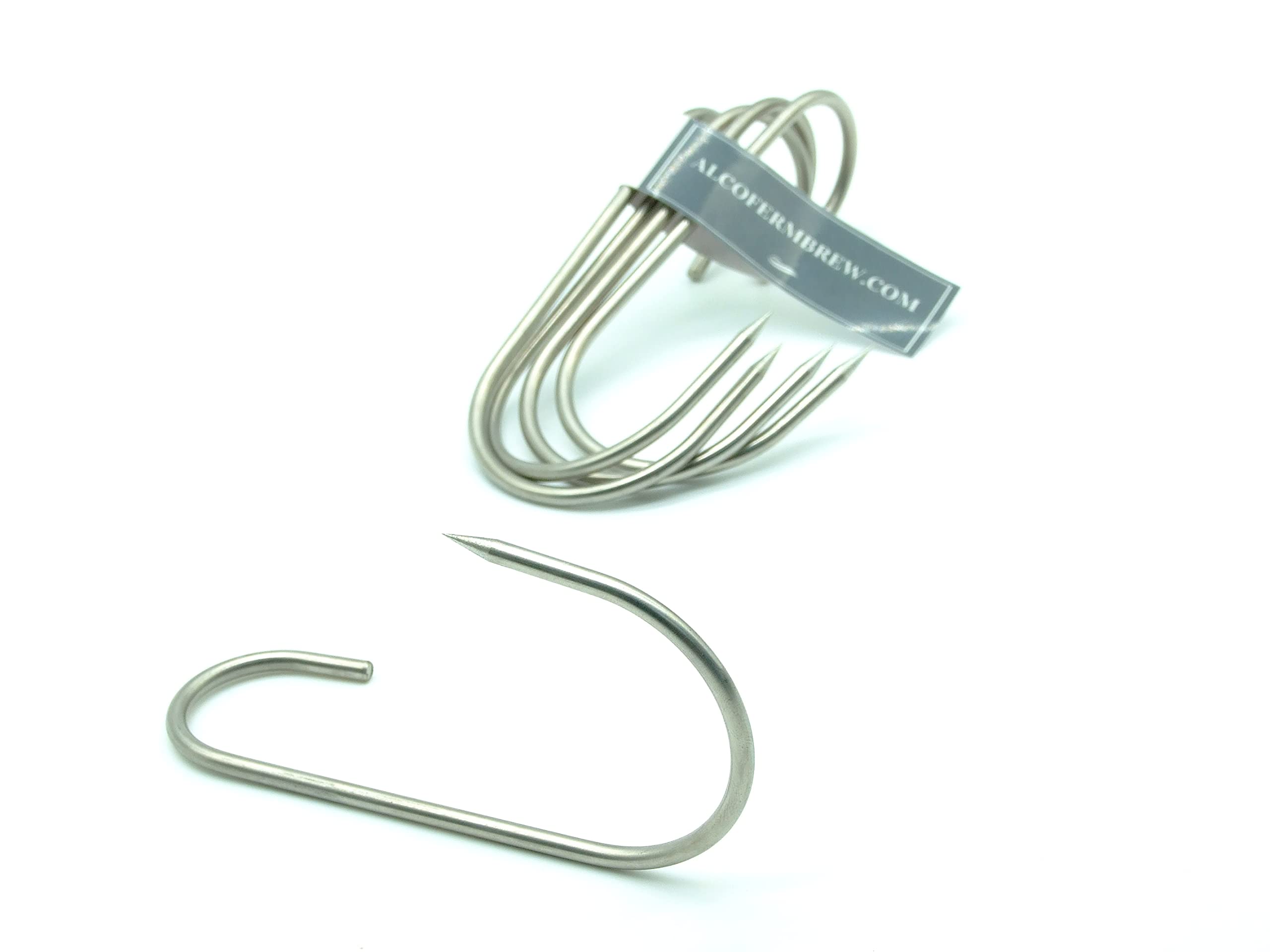 Alcofermbrew Silver Right Angle S Hooks X 5 Pcs | Meat Hooks | Smoking Hooks | Smoker Hooks | Butcher Hooks