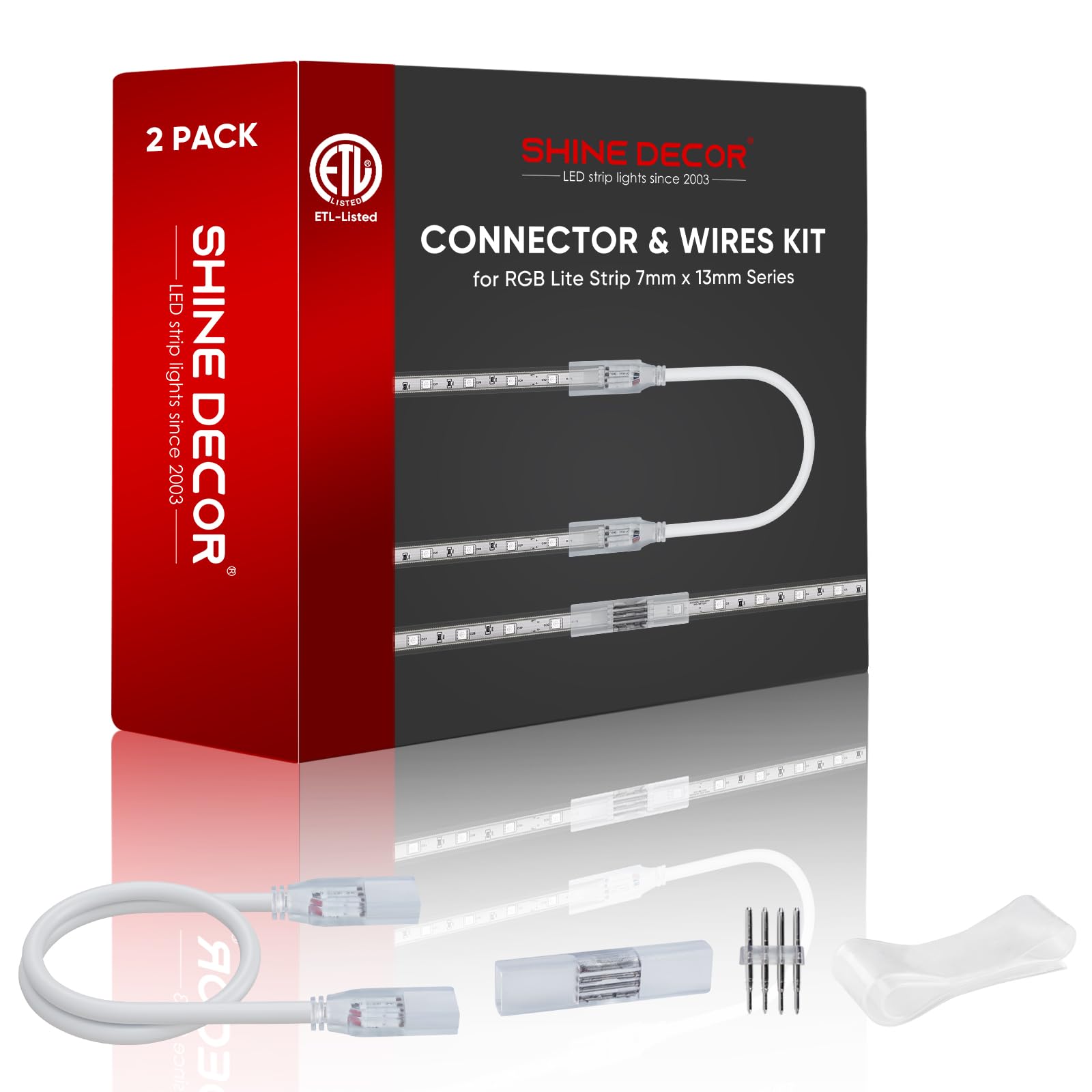 Shine Decor Connector & Connecting Wires for 7x13mm AC120V RGB LED Lite Strip Lights Only, Including 1 I Type Connector, 2 Connecting Cables, 10 Pins and 1 Heatshrink Tube