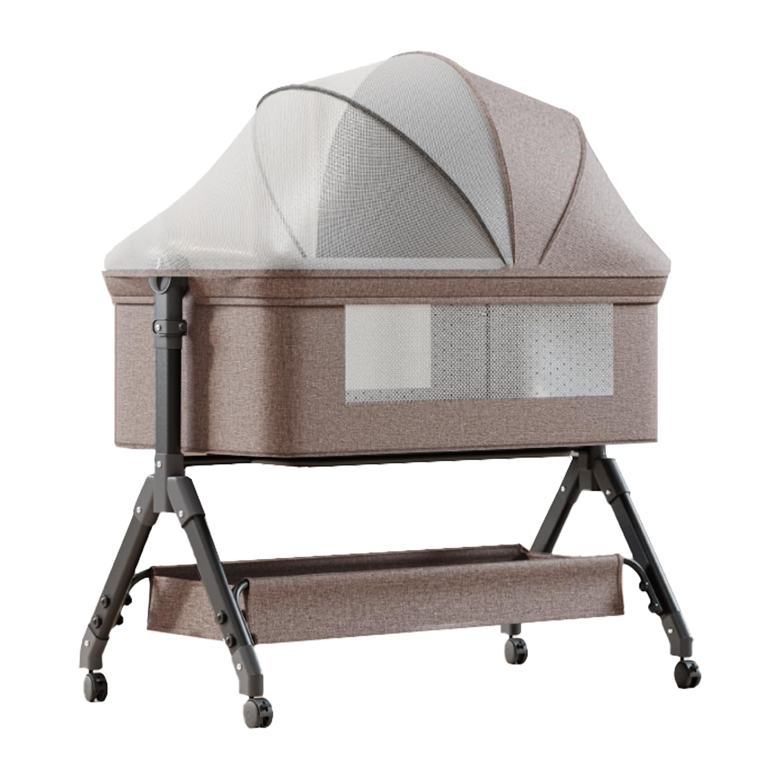 Veitoalioy Beistellbett Baby, Stubenwagen Baby mit Rollen Liefert mit einem großen Aufbewahrungskorb und Windeltisch, Babybett mit Mehreren Gängen, Das Schaukeln Kann Babybett (X3 Khaki)