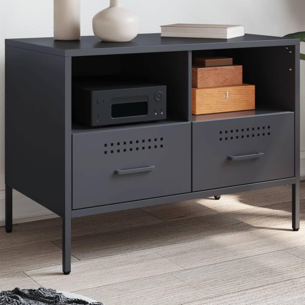 Meuble TV anthracite gain de place en acier pour ranger vos décodeurs