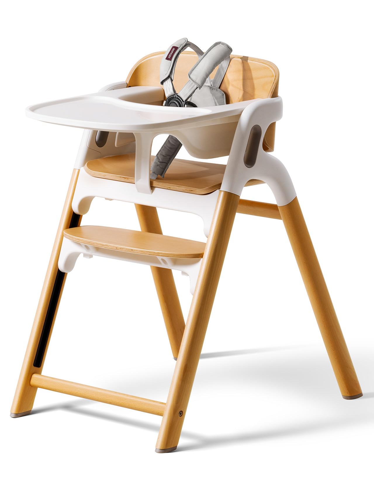 Momcozy Chaise Haute Bébé, Bois Naturel, Réglable, Convertible, Plateau | Lavable, Ergonomique, Lave-Vaisselle, Qualité Alimentaire, Repas, Sécurité, Voyage, Cadeau