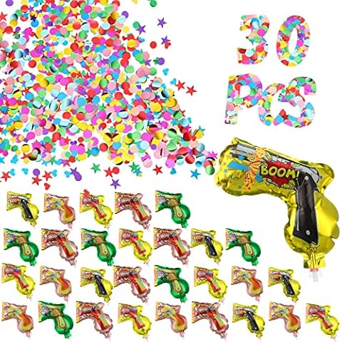 Hungdao 30 Pcs Fireworks Guns Handheld Confetti Poppers Multicolor Inflatable Confetti Fireworks Gun Confetti Shooter for Party Supplies Birthday Wedding Valentine's Day Irish Decor Favors Cover