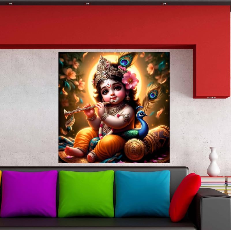 Image of British Terminal Cute little Bal Gopal Baby God Krishna| Kanha Ji | Laddu Lord Makhan Chor Painting Religious Poster for Pregnant Women for wall (matt thin vinyl,sticker,multicolor,unframed)| bj12