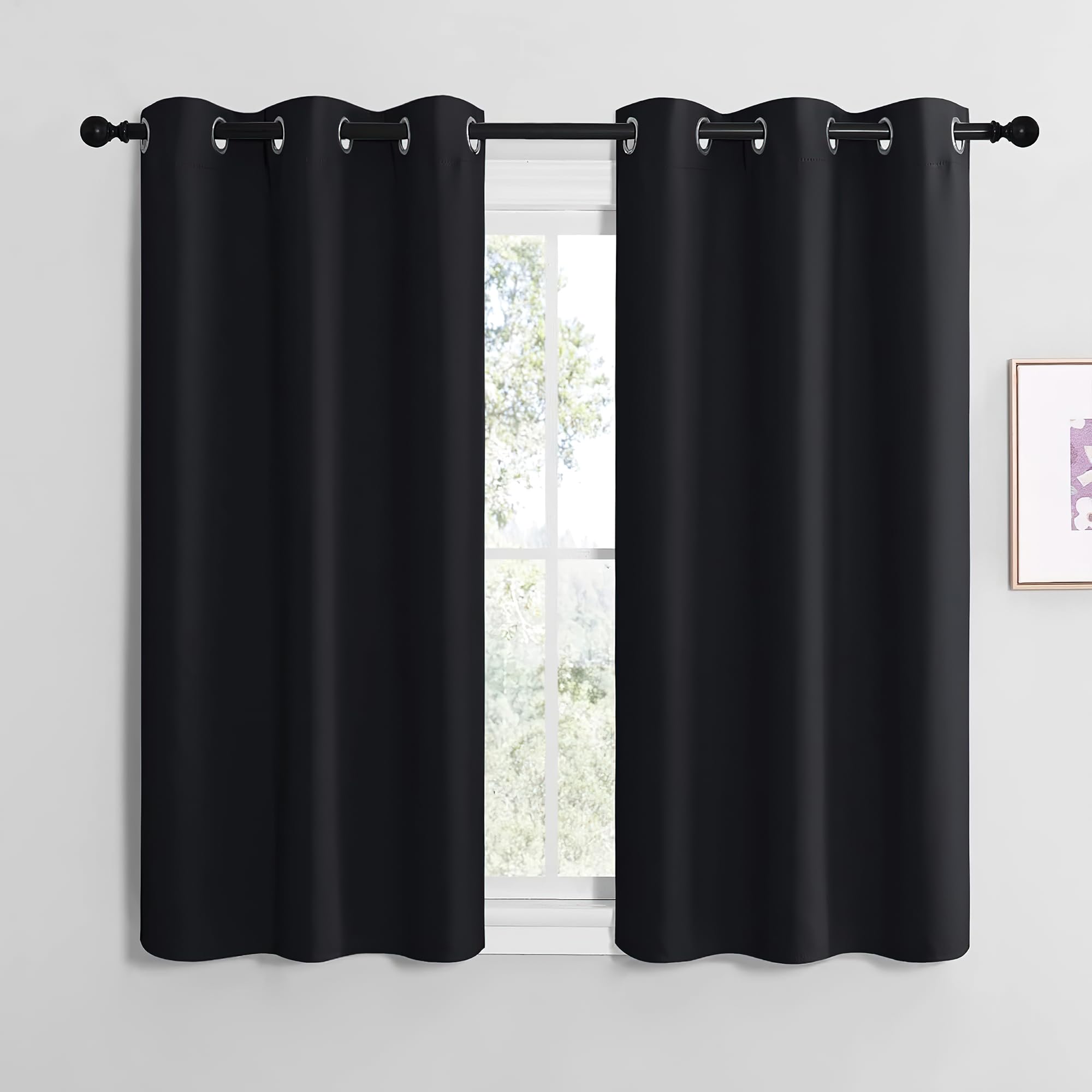 NICETOWN Curtain Black Opaque Short Curtains with Eyelets Set of 2 Thermal Curtains Cold Protection Window Curtain Modern Curtains Living Room Short Blackout Curtain Panel Curtains, H 137 x W 107 cm