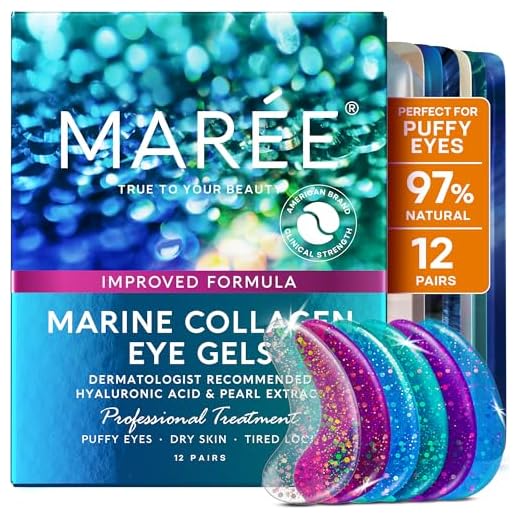 MAREE Eye Gel Pads - Under Eye Wrinkle Patches for Puffy Eyes and Dark Circles with Natural Marine Collagen & Hyaluronic Acid - Anti-Aging Eye Mask for Face to Soothe Puffiness, Eye Bags and Wrinkles