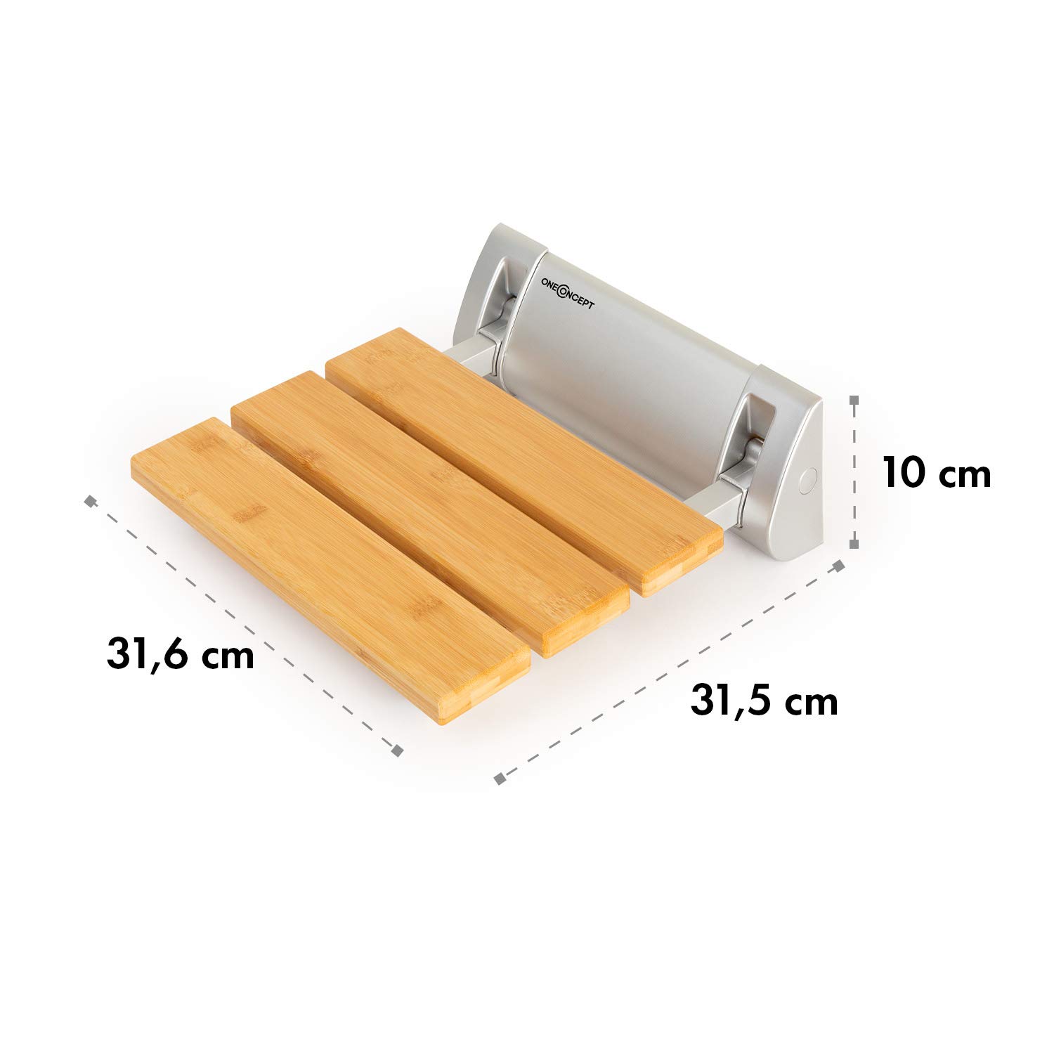 Oneconcept Arielle siedzisko prysznicowe – składane siedzisko z bambusową powierzchnią do siedzenia, zawieszenie ze stopu aluminium, maks. waga: 160 kg, w zestawie materiał montażowy, typ: Arielle,