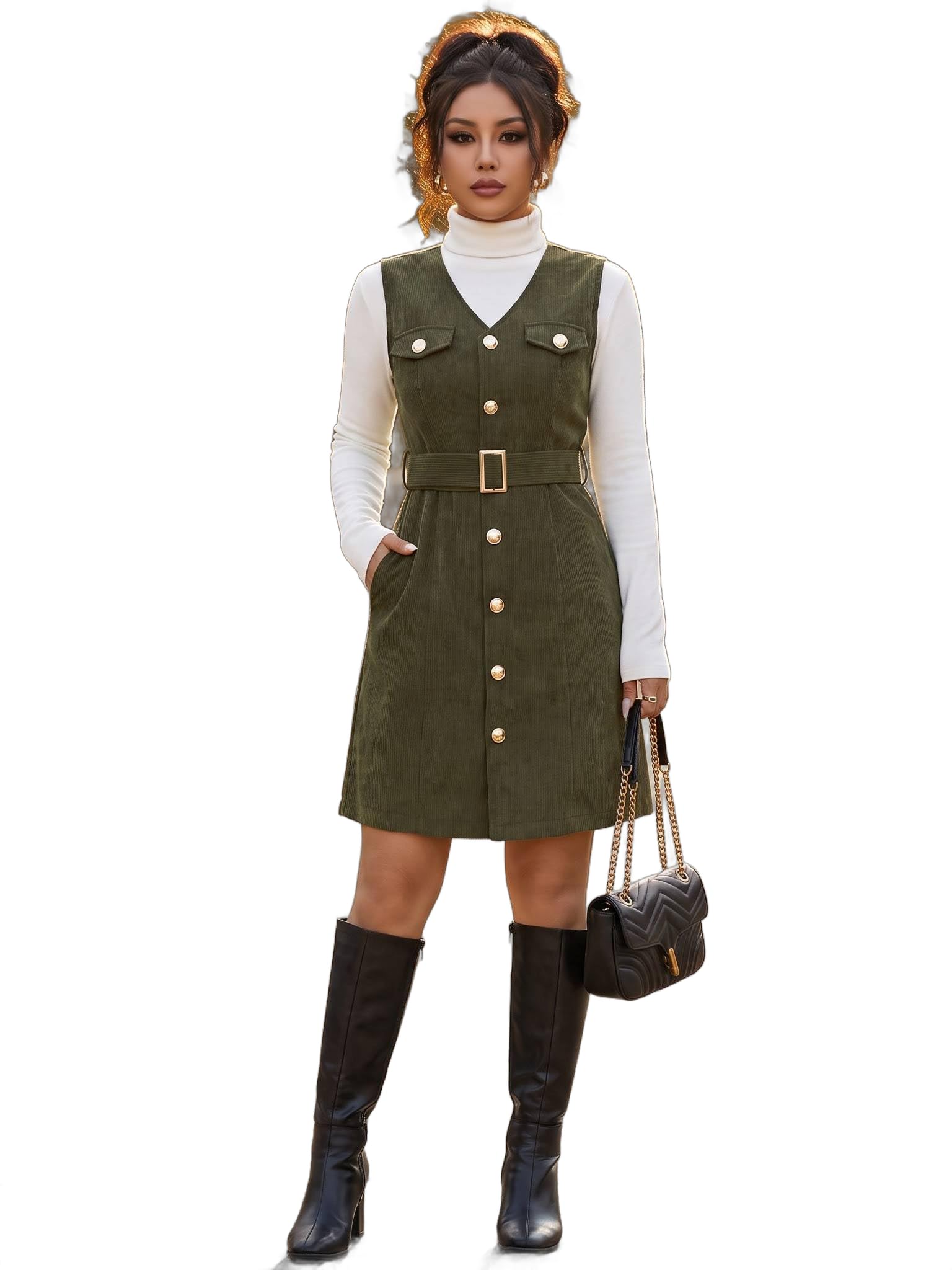 black solid above knee one piece dress for women & girls turtle neck long sleeves belted waist tie-up western party dress mini fashion outfit smart office wear birthday celebration date night