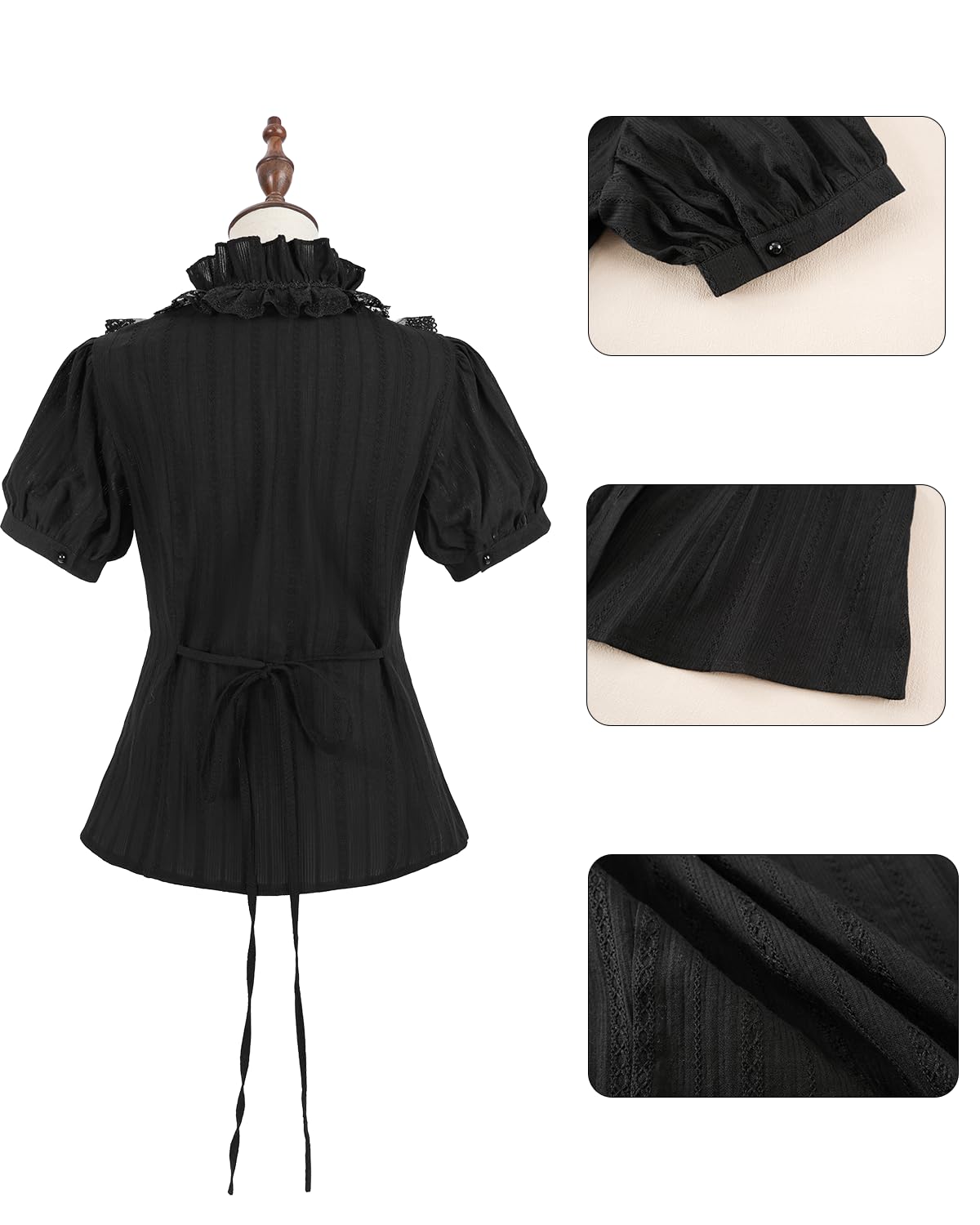 Fiamll Mittelalter Victoria Bluse mit Spitzenkragen Rüschen Gothic Vintage Top für Steampunk Party