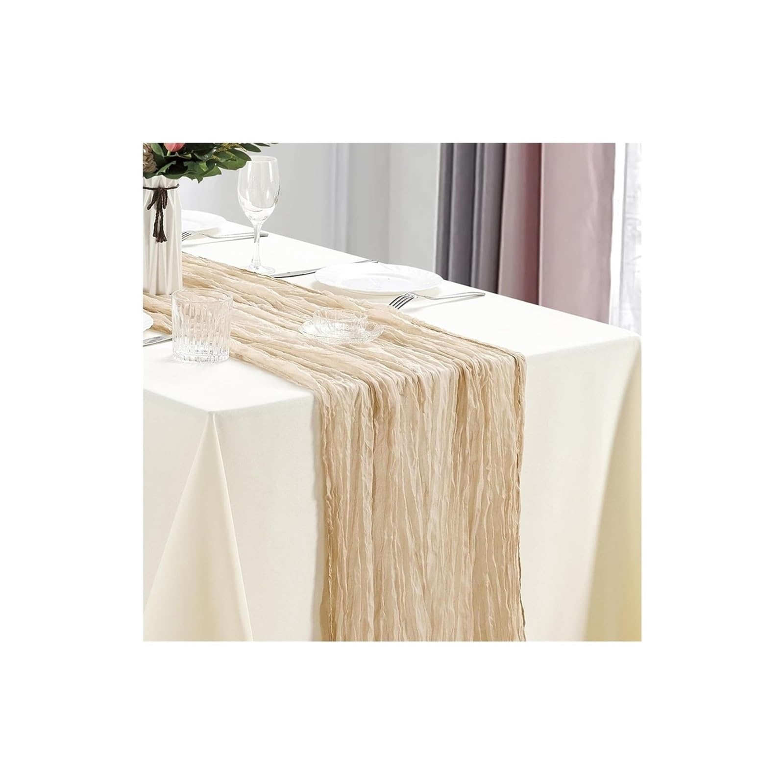 Cheesecloth Table Runners 3Pcs Cheesecloth Table Runner Boho Gauze 40x270cm Romantic For Wedding Bridal Shower Birthday Party(Beige)