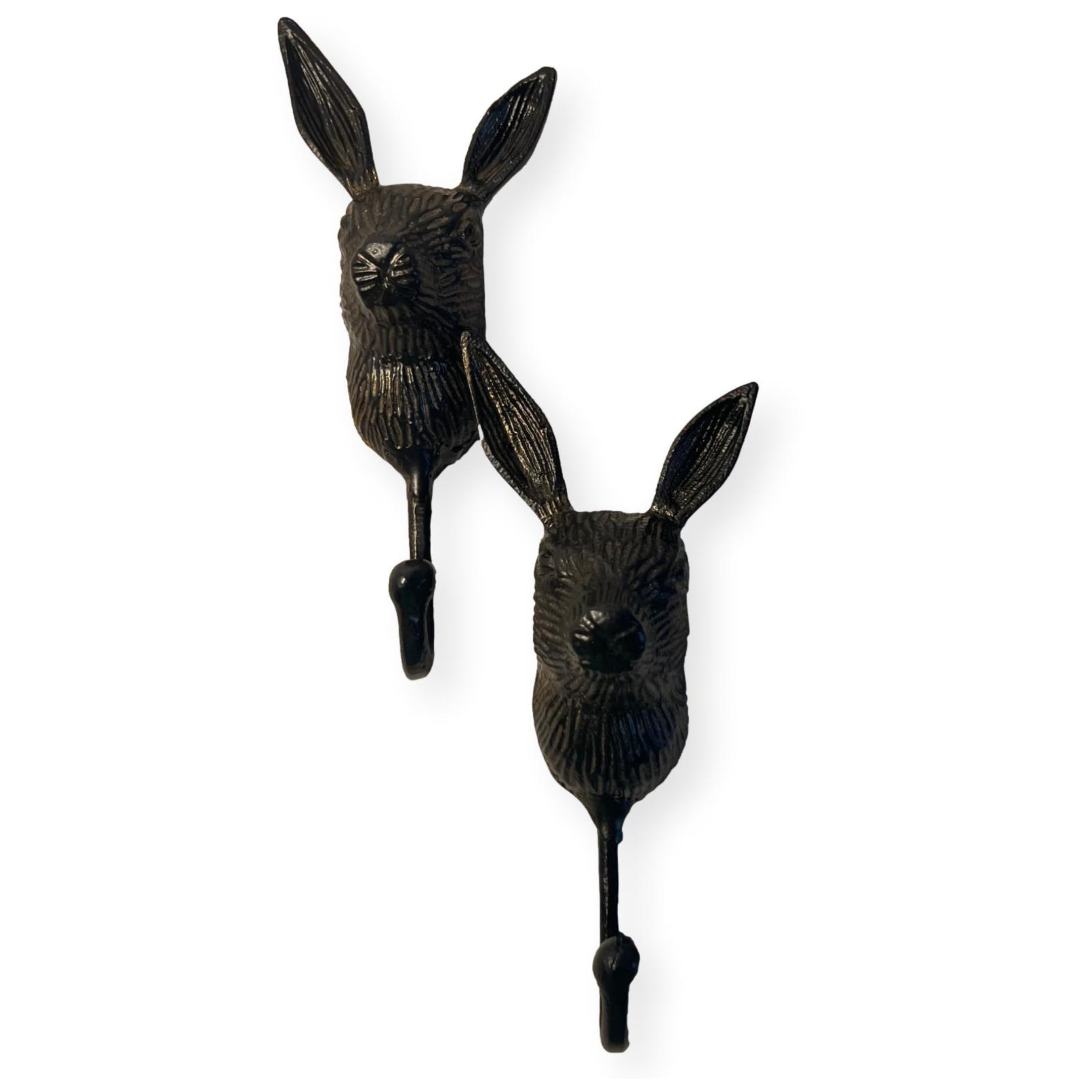 Thorness Pair of Sturdy Wall-Mounted Cast Iron Rabbit Head Hook Hanger for Hats, Coats, Clothes - Ideal for Kitchen, Bathroom, Bedroom, Office