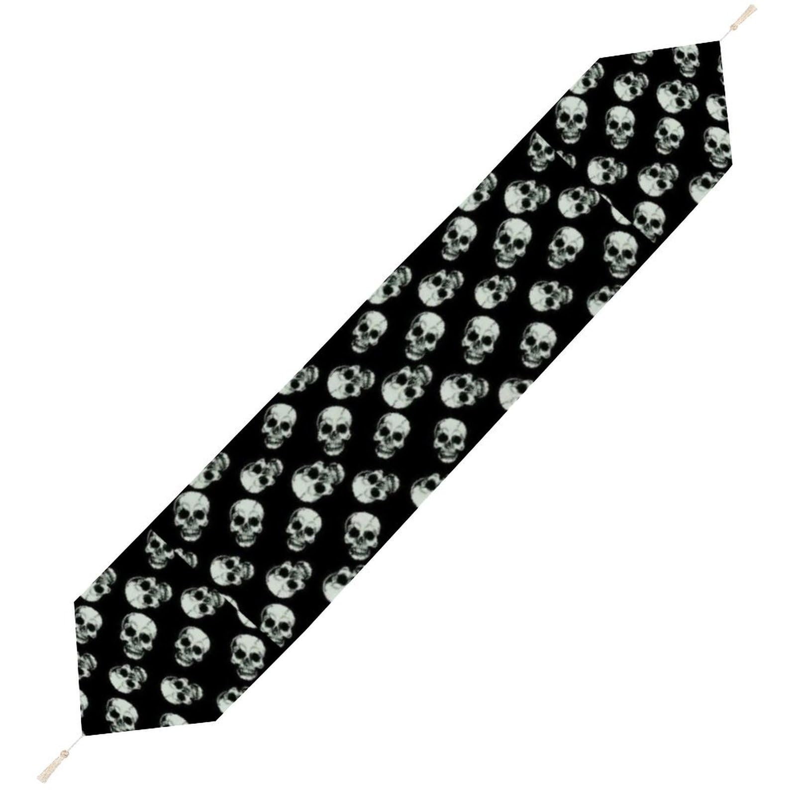 JZemdybill 178*33cm Table Runner with Tassel, Black Skull Table Runner, Table Decoration for Kitchen, Party, Restaurant