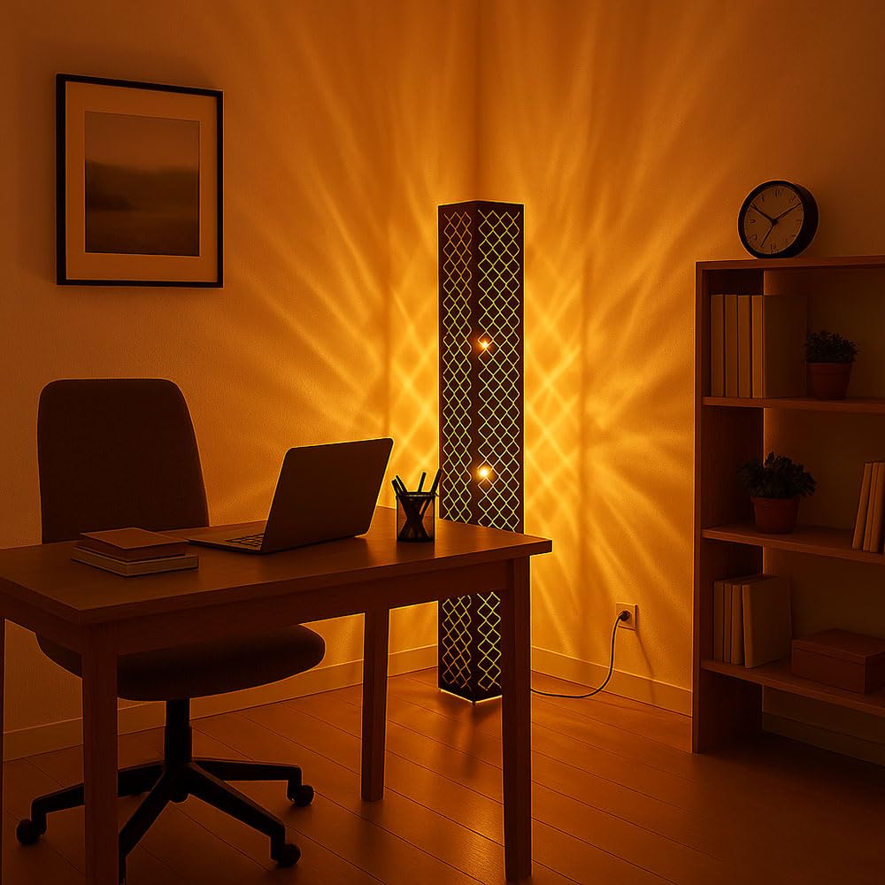 Stehlampe Stoff Standlampe Designleuchte schwarz Wohnzimmer mit Textilschirm Blattgold, Metall silber, 2x E27, LxBxH 15x15x118 cm