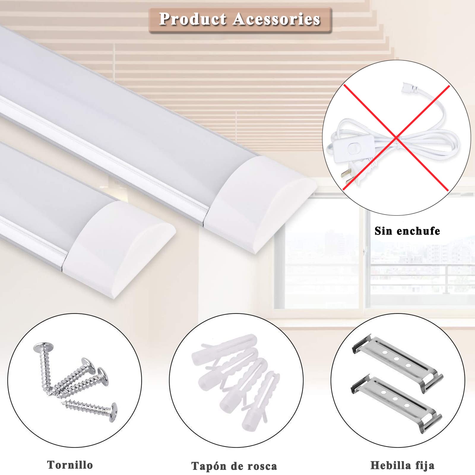 Sararoom Lampara LED de Techo 115 cm, Pantalla LED Tubo Integrado 40W 4800LM Fluorescente Led Garaje, Blanco Frio 6000K Barra LED, Ángulo de haz de 130° Regleta Luminaria Para Cocina,Banco de Trabajo