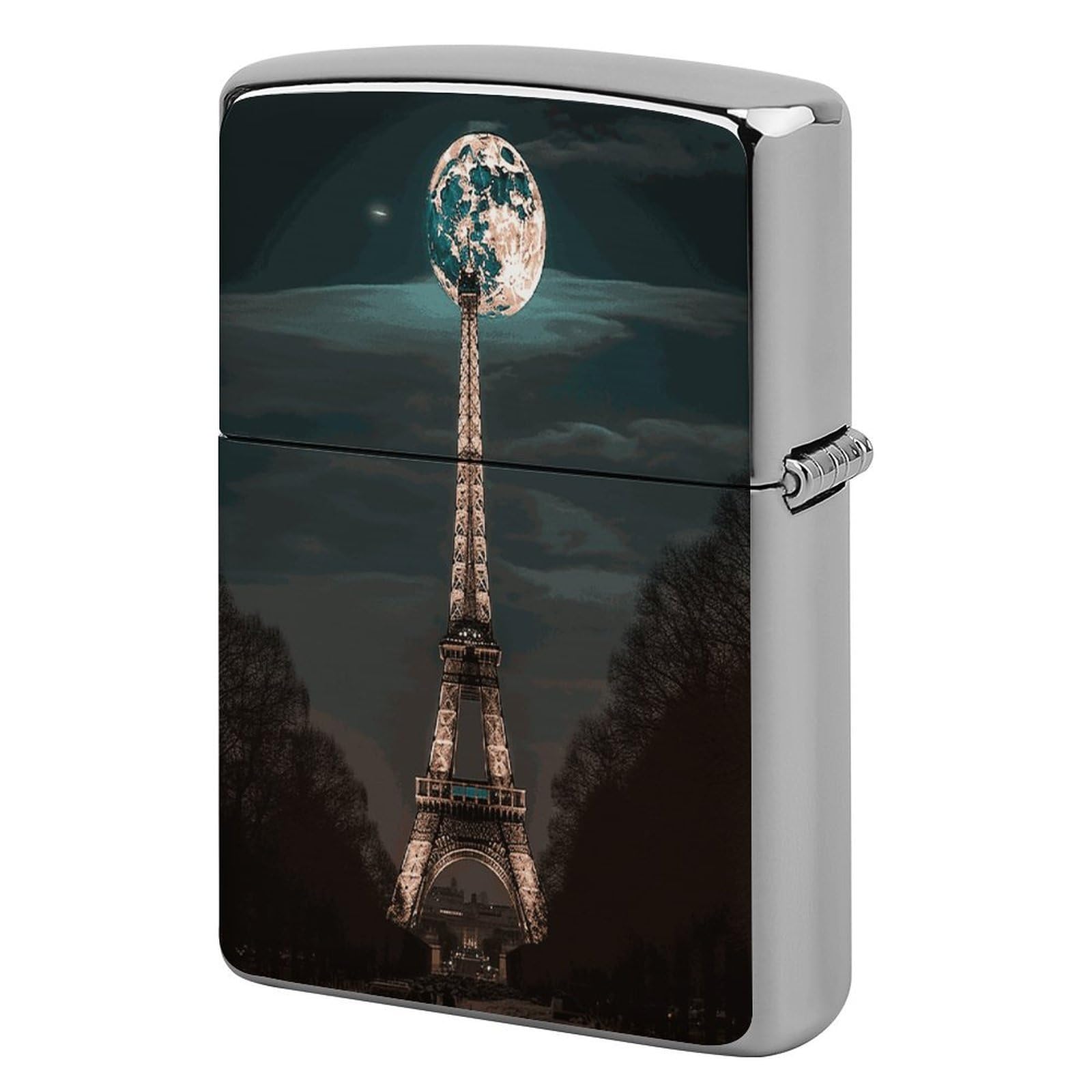 Fekiloot Style Full Moon Paris Eiffel Tower Lighter Case Cover Lighter Holder