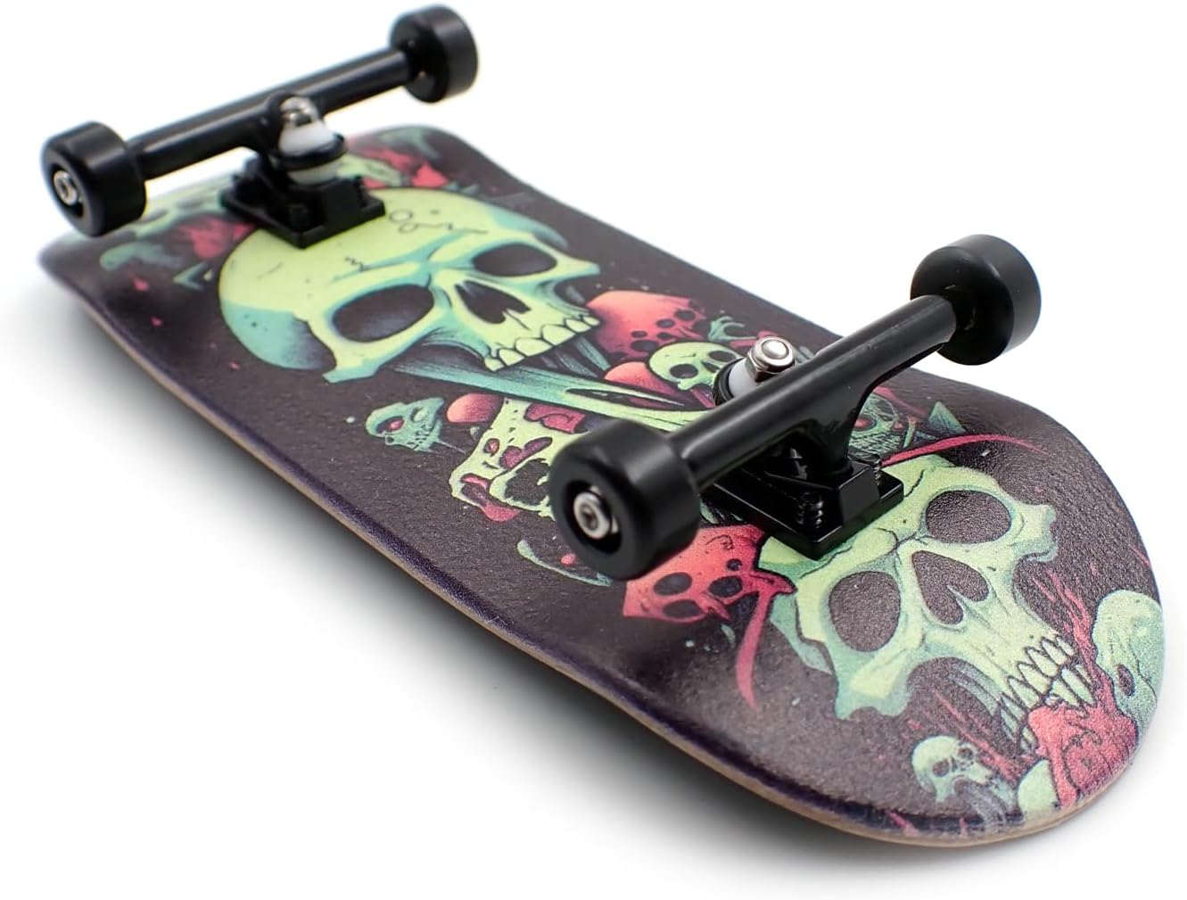 SPITBOARDS® 36 x 96 mm Wood Fingerboard Complete Set-Up, Pre Assembled, 5-Layers Wood, Pro Trucks with Lock Nuts, CNC Bearing Wheels, Real Wear Graphics, Lasered Foam Grip Tape, Alien Mushrooms