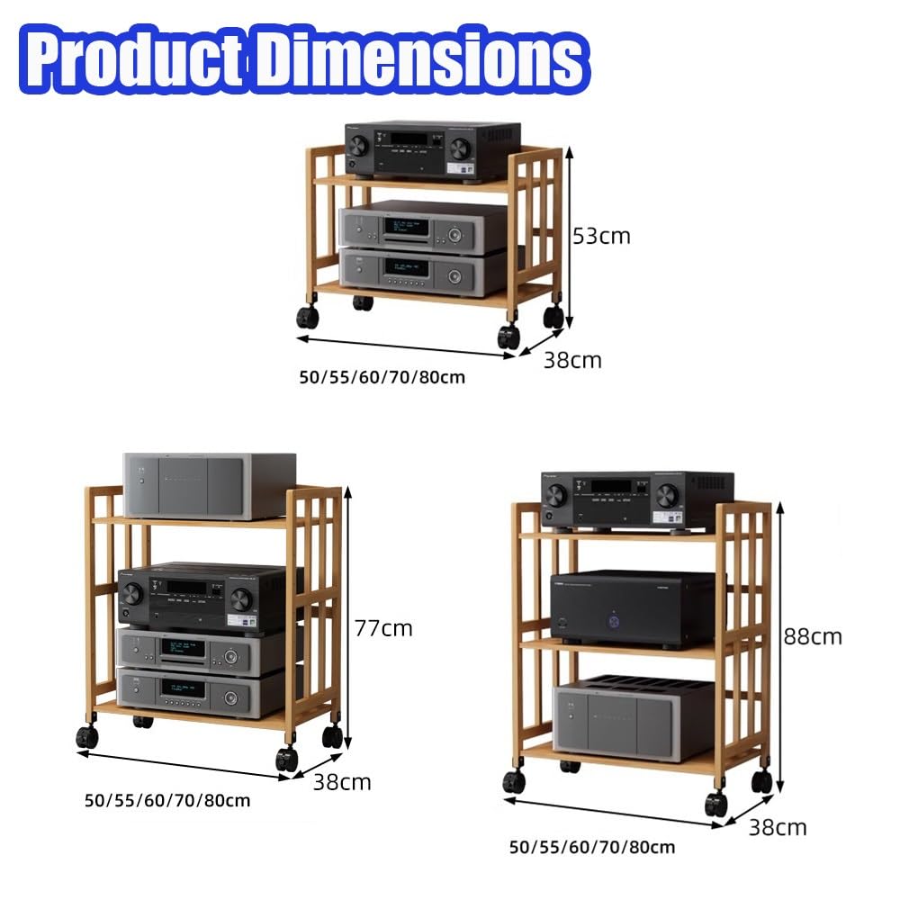 Medienregal, CD-Player-Ständer, Bewegliches HiFi-Audio-Rack(2 Tier 60x38x53cm)